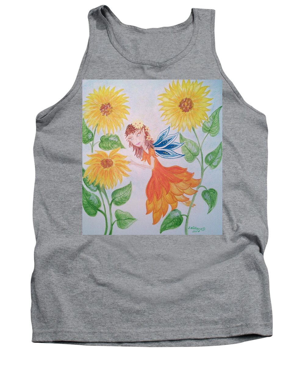 Whimsical Tank Top featuring the painting Sunflower Fairy by Susan Nielsen