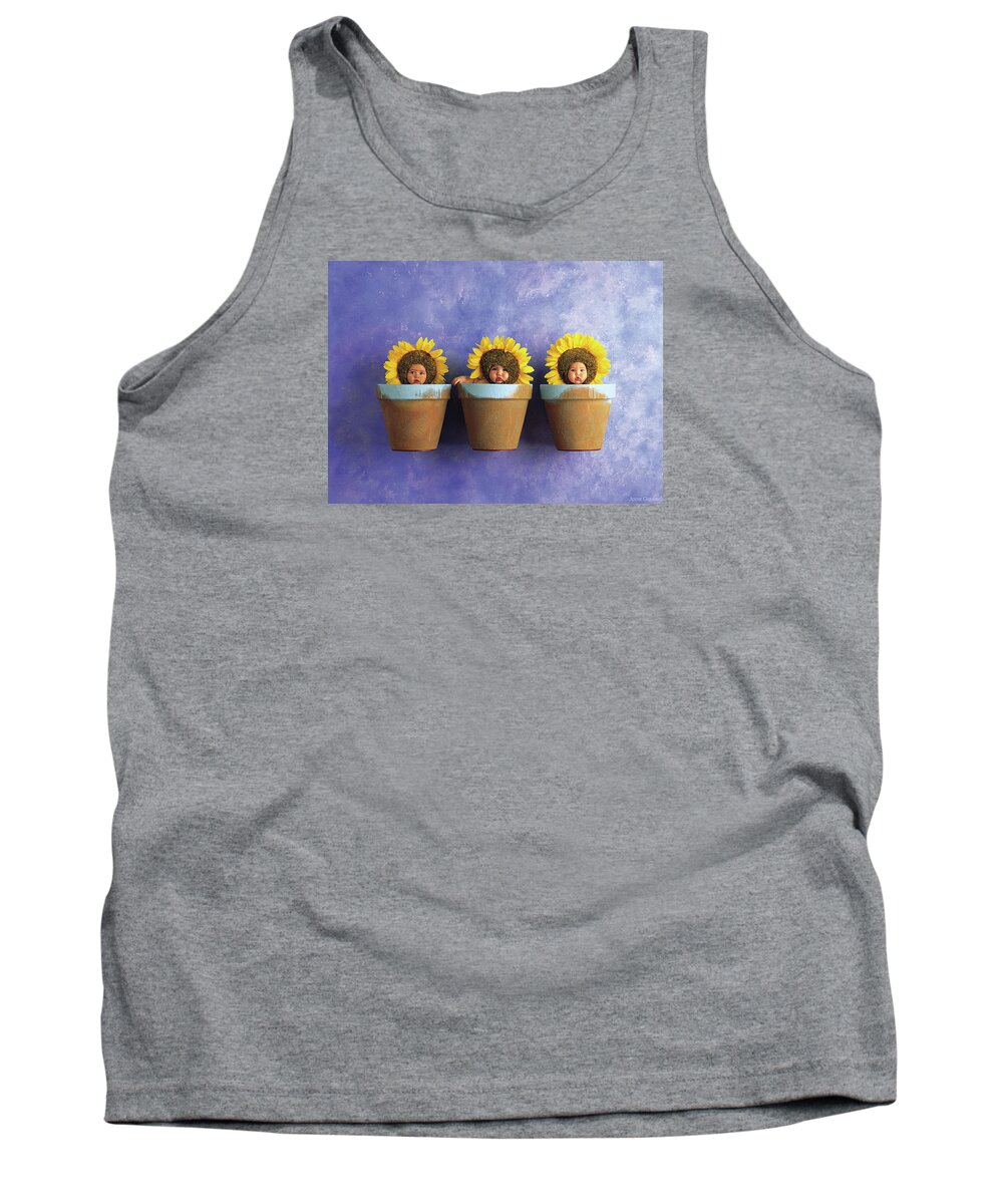 Sunflower Tank Top featuring the photograph Sunflower Pots by Anne Geddes