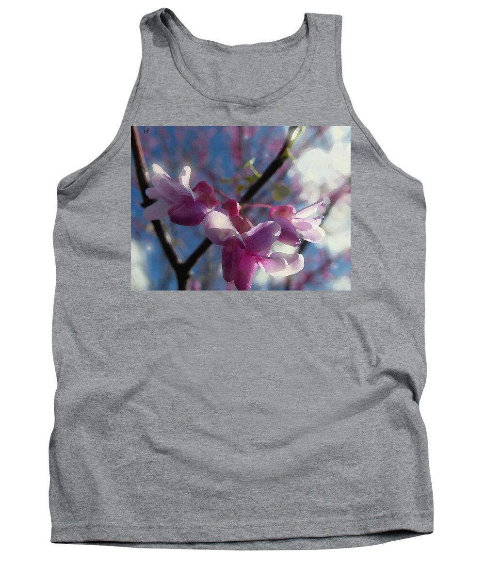 Spring Tank Top featuring the mixed media Sunlight on Redbuds by Shelli Fitzpatrick