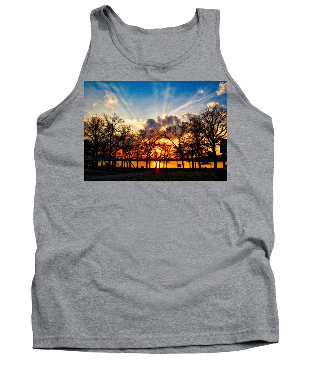 Beach Tank Top featuring the photograph Sunset At The Beach by Linda James
