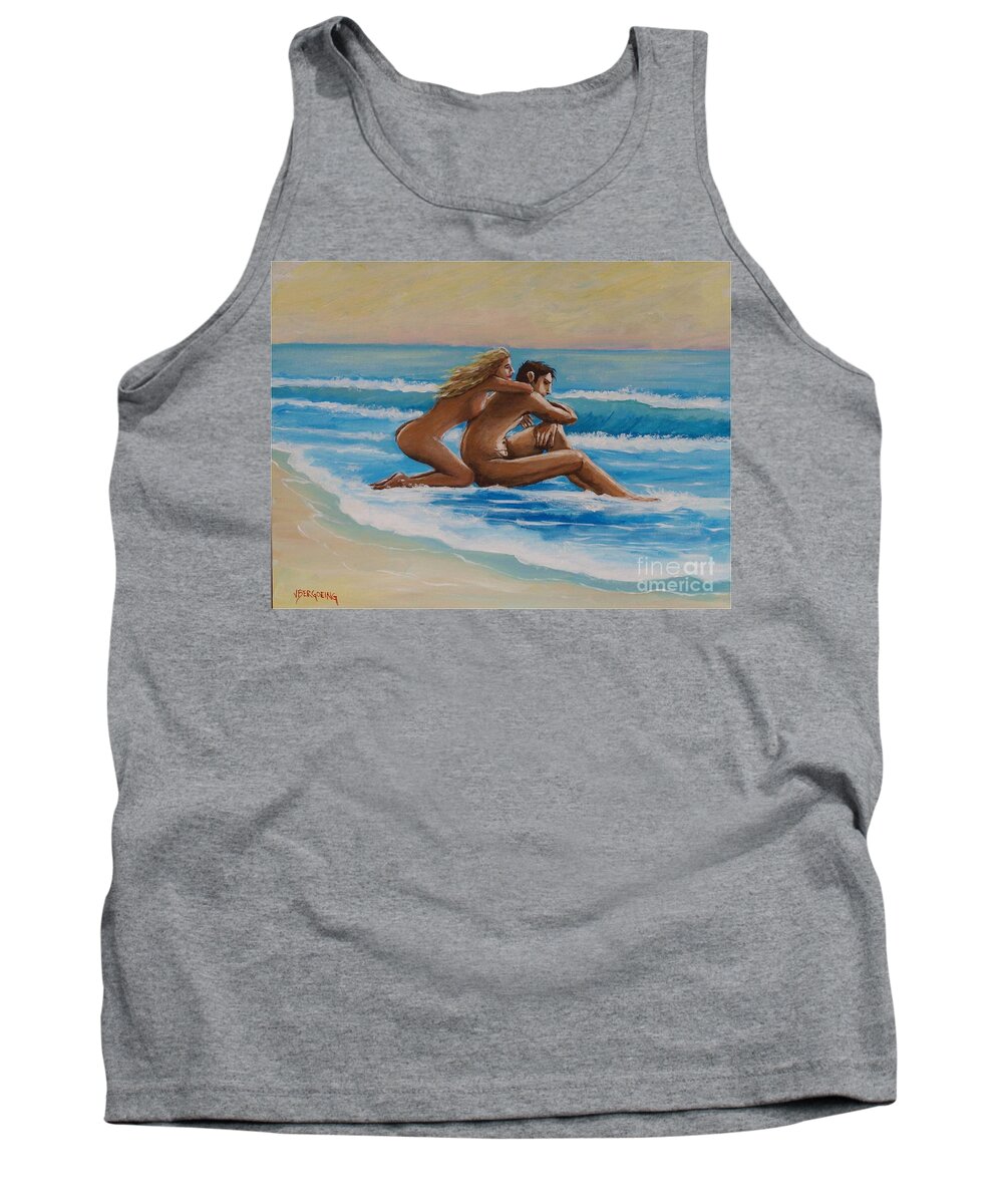 Sunset Tank Top featuring the painting Sunset in the beach by Jean Pierre Bergoeing