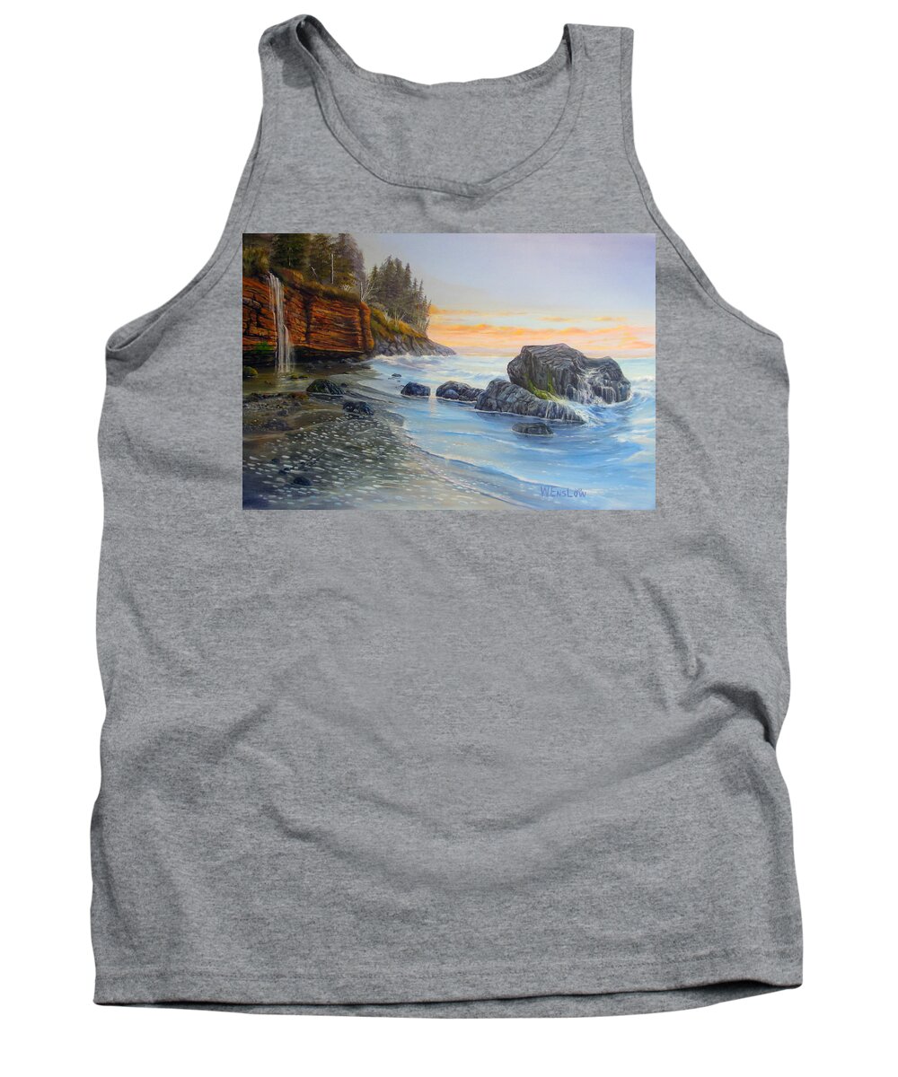 Seascape Tank Top featuring the painting Sunset Mystic Beach by Wayne Enslow