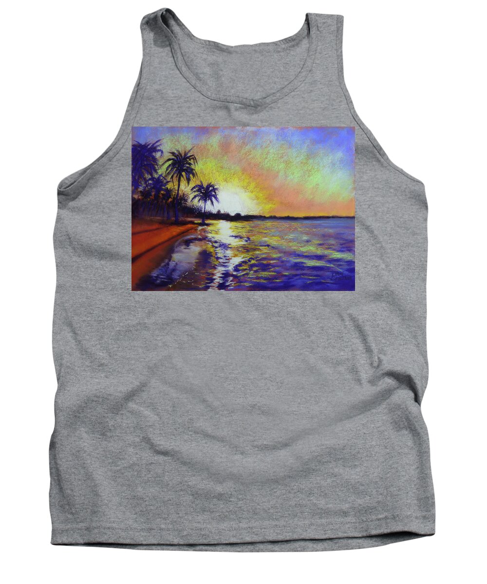 Sunset Tank Top featuring the painting Sunset on the Sea by Lisa Crisman