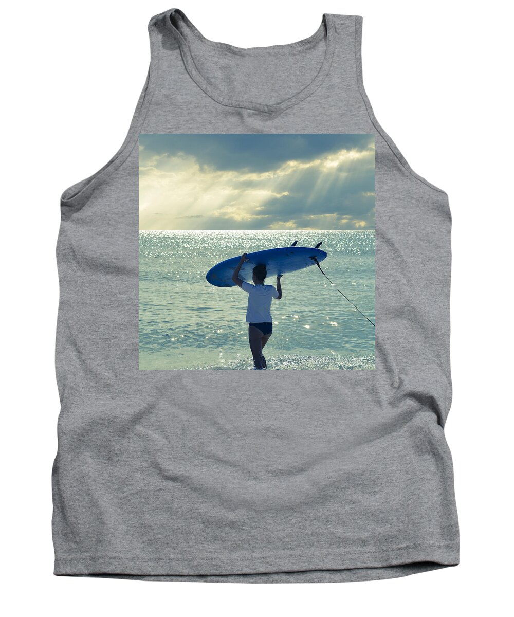 Laura Fasulo Tank Top featuring the photograph Surfer Girl Square by Laura Fasulo
