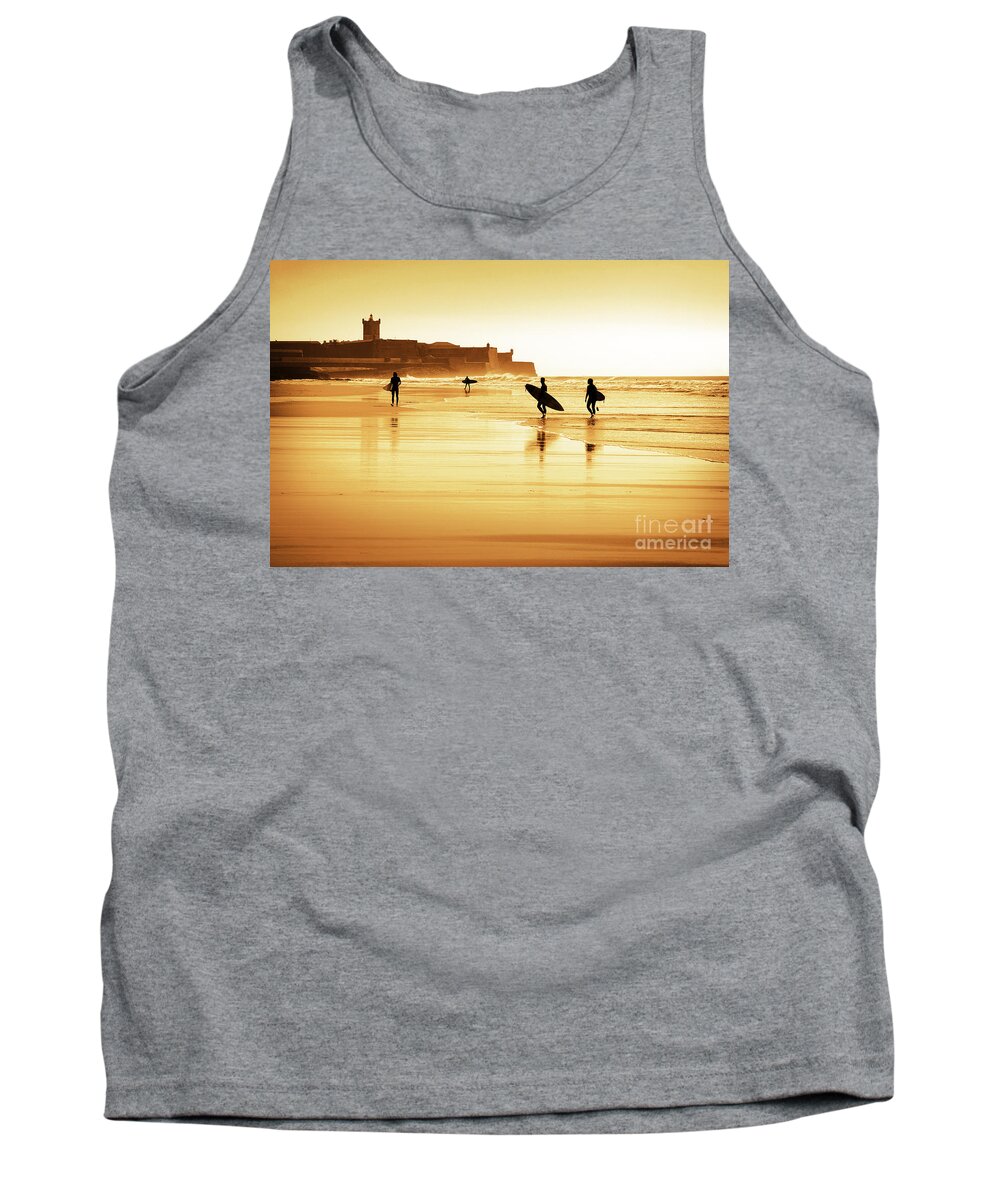 Action Tank Top featuring the photograph Surfers silhouettes by Carlos Caetano