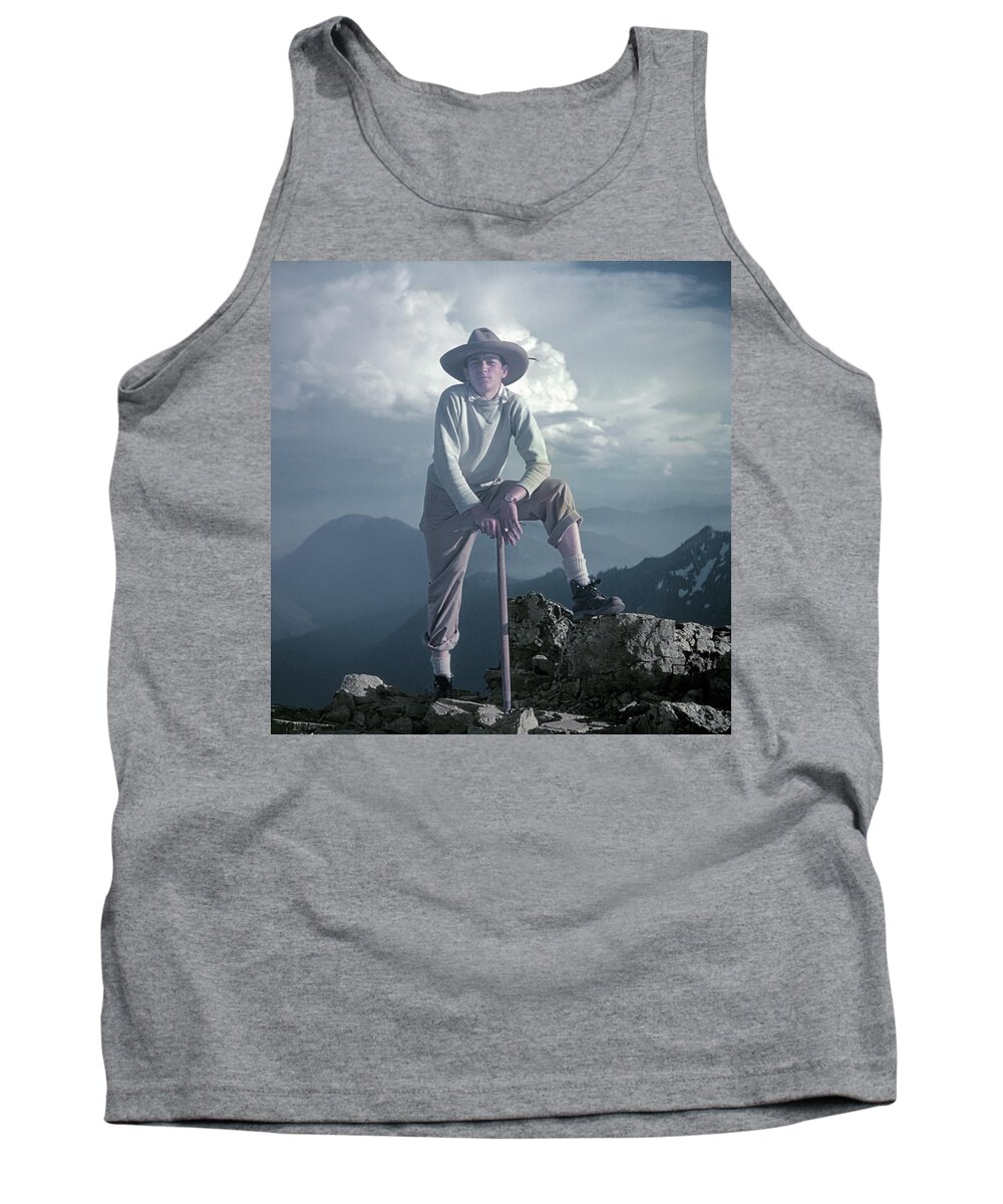T104800 Tank Top featuring the photograph T104800 Ed Cooper on First Climb Pinnacle Peak Wa 1953 by Ed Cooper Photography