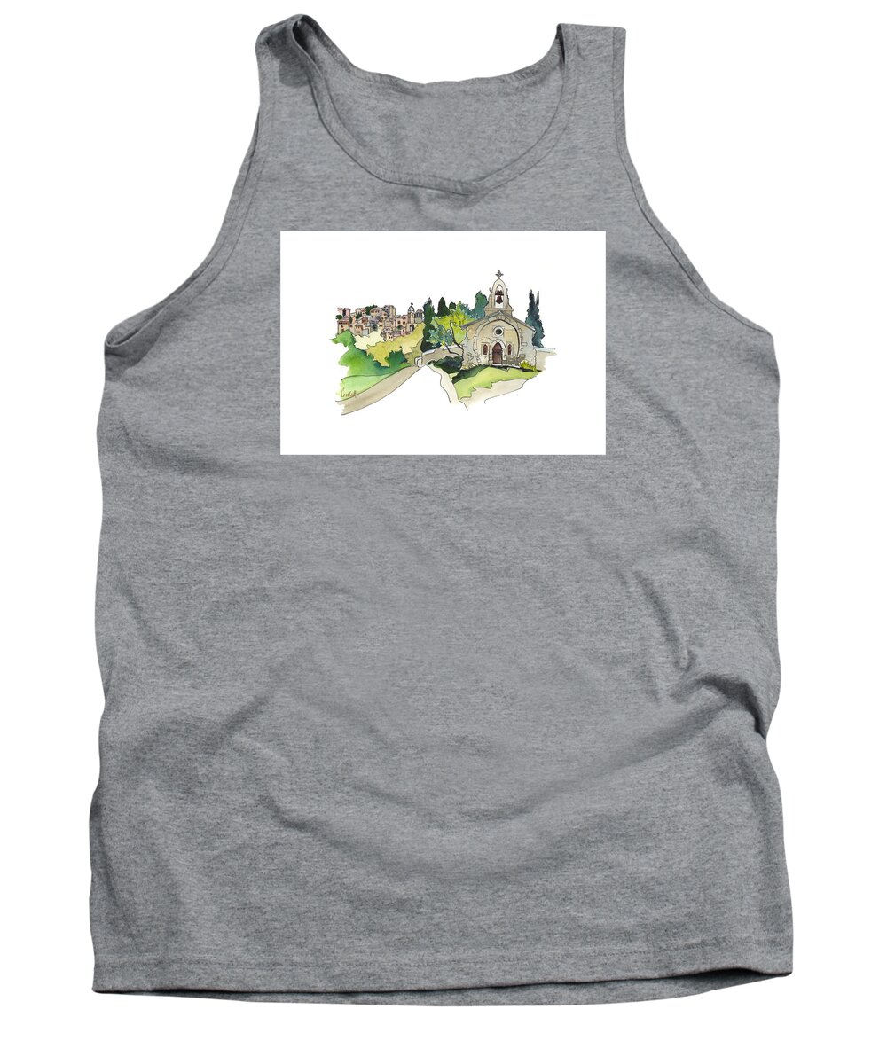 Provencal Landscape Tank Top featuring the painting Ste Michele, Lurs, Haute Provence by Joan Cordell