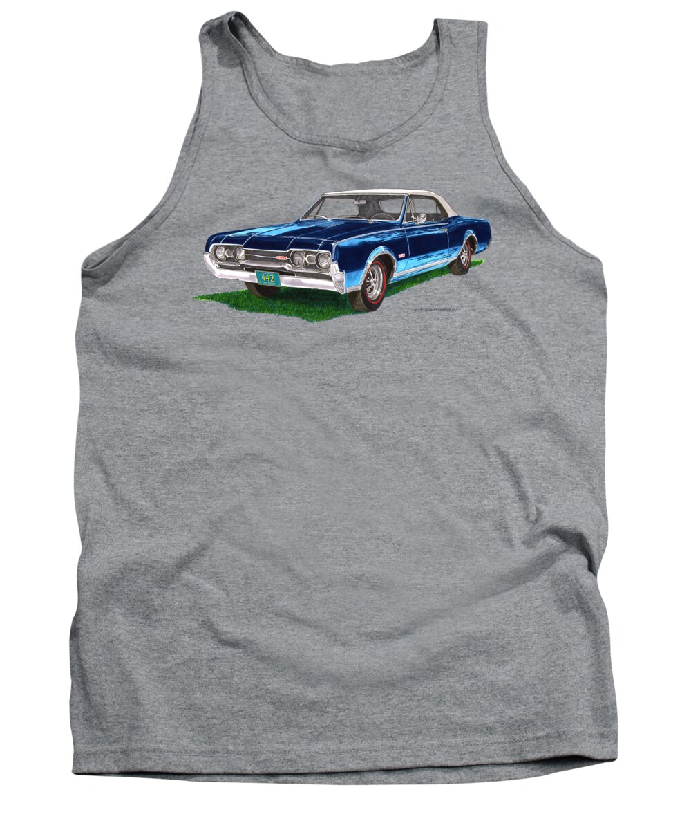 Watercolor Art Of 1967 Oldsmobile442 Convertible Tee Shirts Tank Top featuring the painting Tee shirt art 1967 Oldsmobile 4 4 2 Convertible by Jack Pumphrey