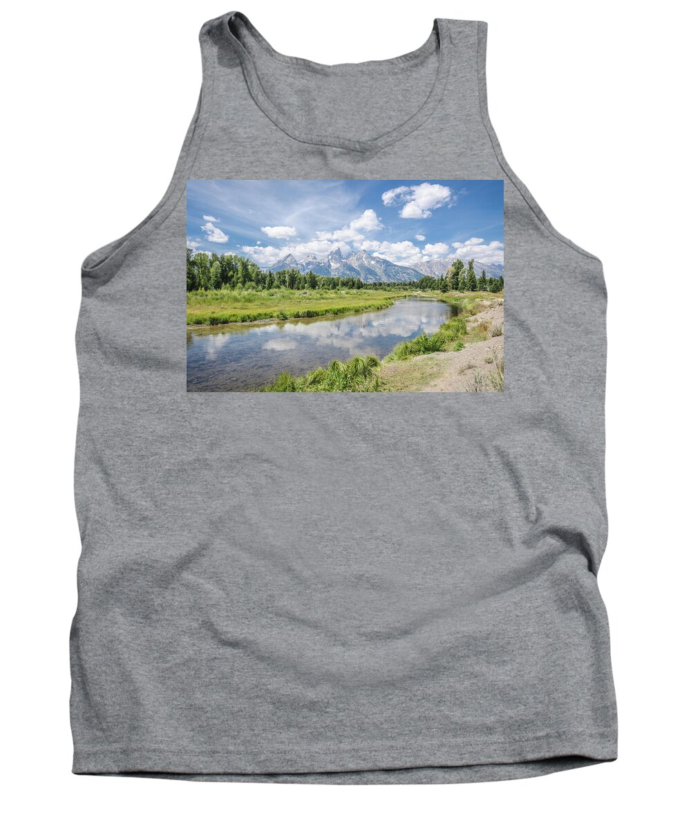 Grand Tetons Tank Top featuring the photograph Tetons at Schwabacher Landing by Margaret Pitcher