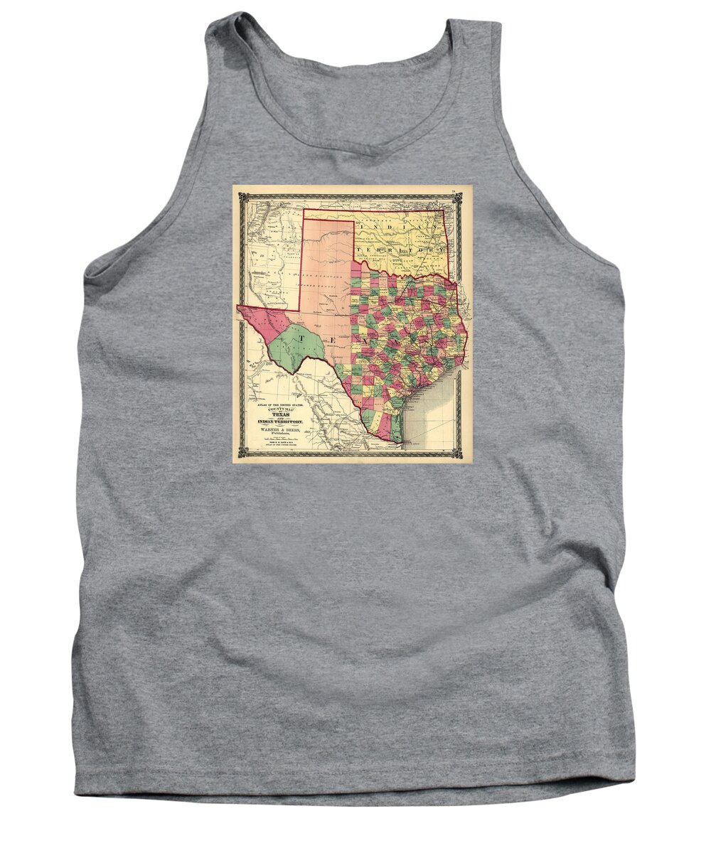 Texas Tank Top featuring the digital art Texas and Indian Territory 1875 by Texas Map Store