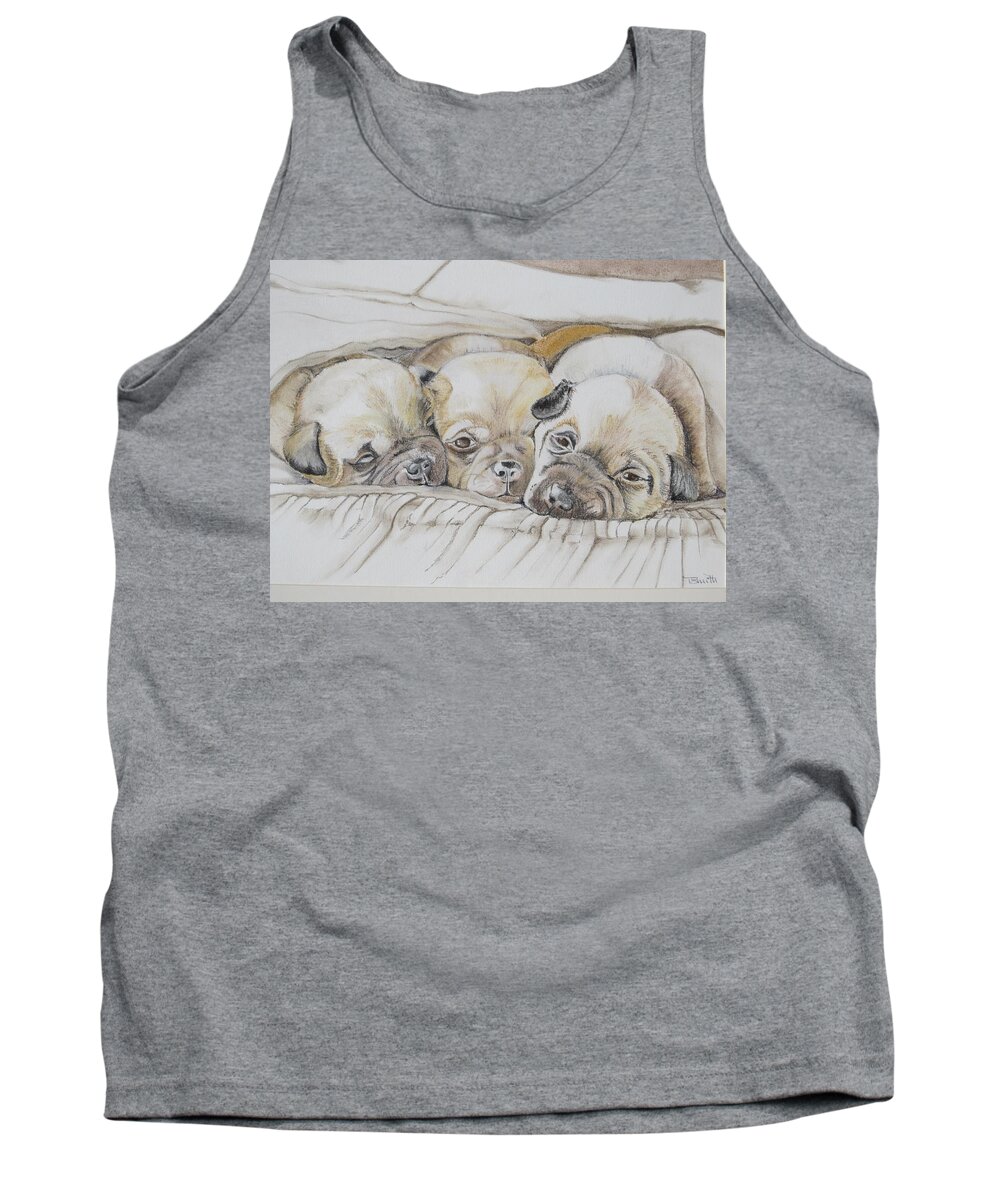 Puppies Tank Top featuring the pastel The 3 puppies by Teresa Smith
