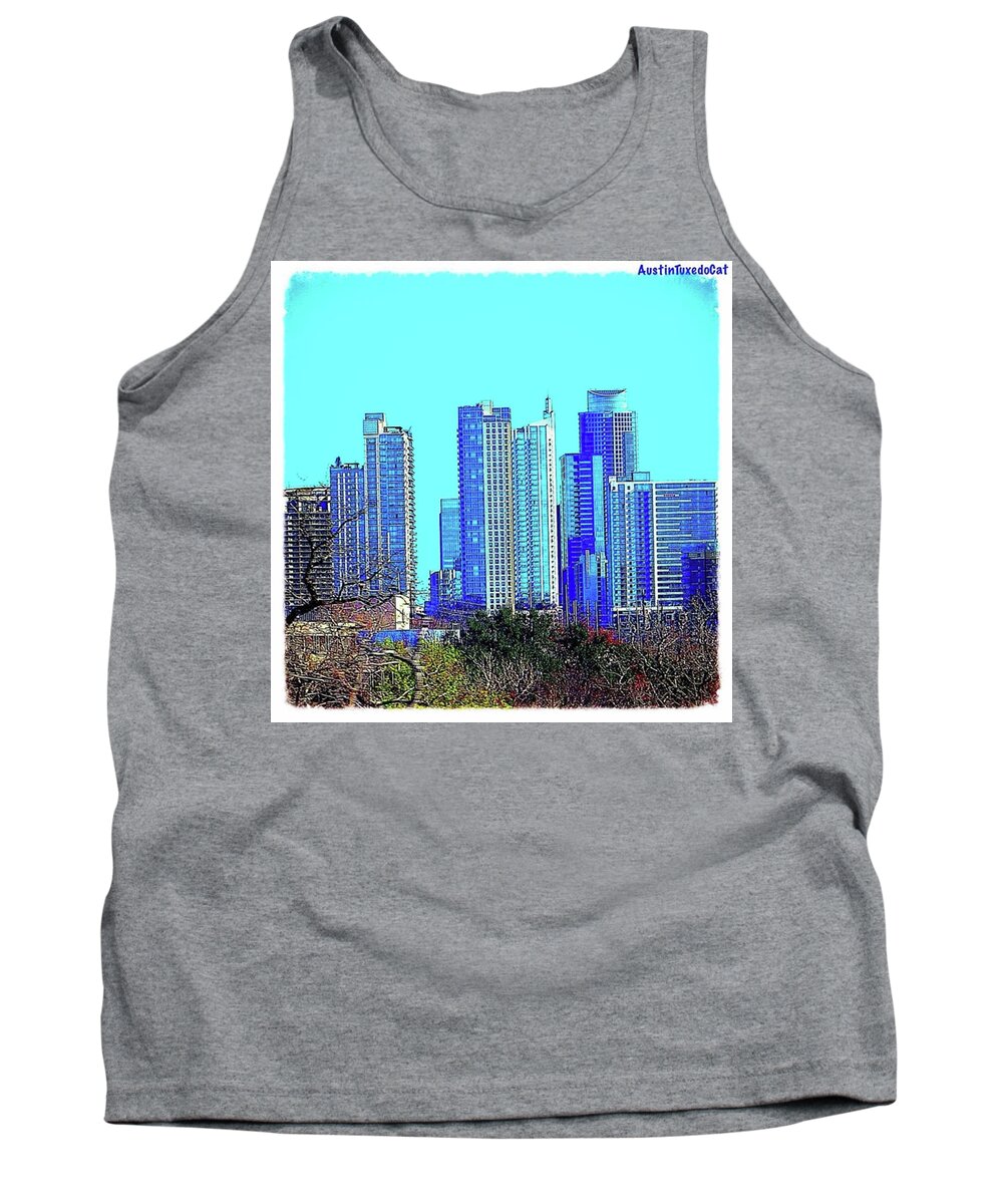 Beautiful Tank Top featuring the photograph The #austin #skyline On A Sunny, Cold by Austin Tuxedo Cat