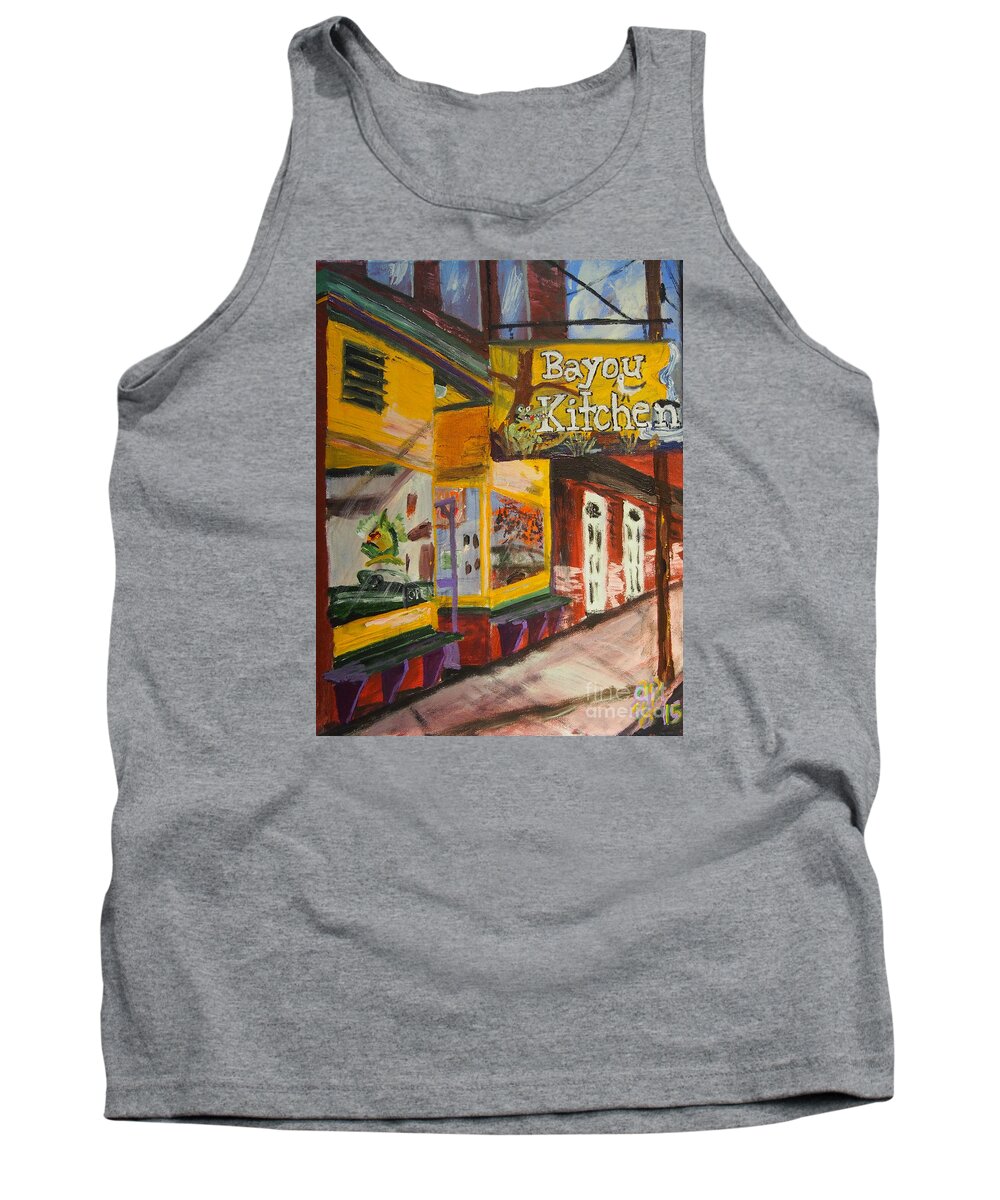 #americana #shopfronts #portland Tank Top featuring the painting The Bayou Kitchen by Francois Lamothe