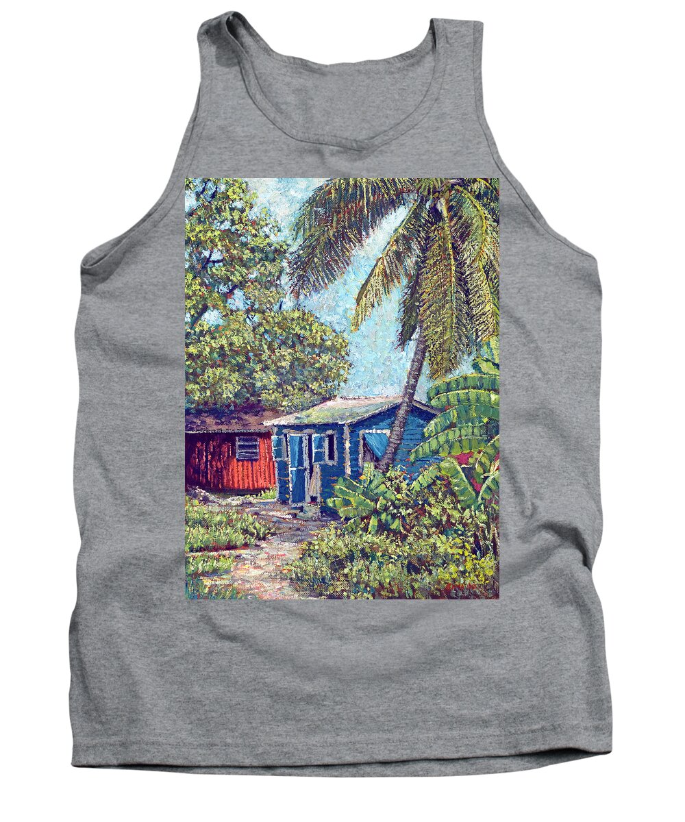 Blue Cottage Tank Top featuring the painting The Blue Cottage by Ritchie Eyma