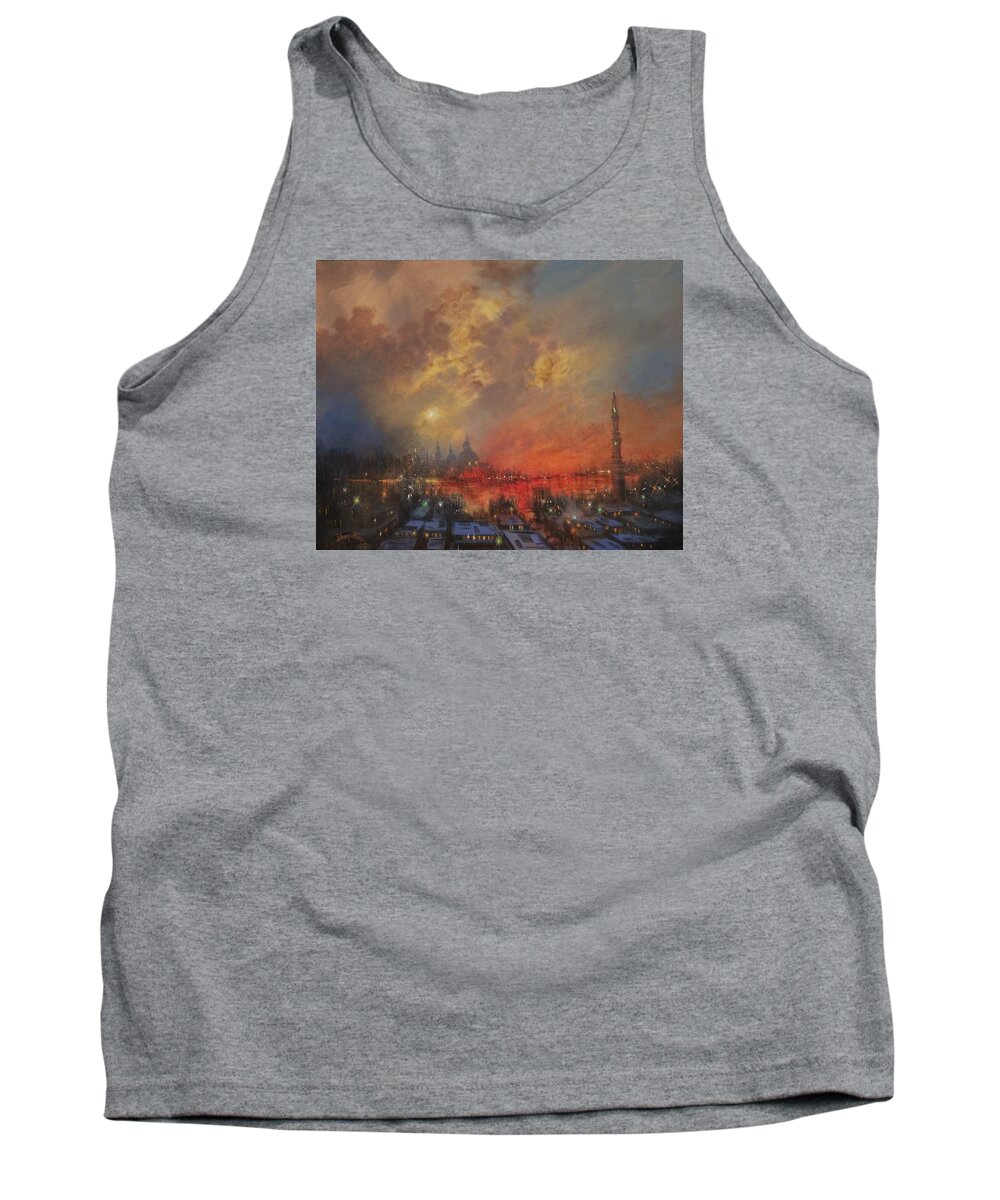  Atmospheric Painting Tank Top featuring the painting The City In The Sea by Tom Shropshire