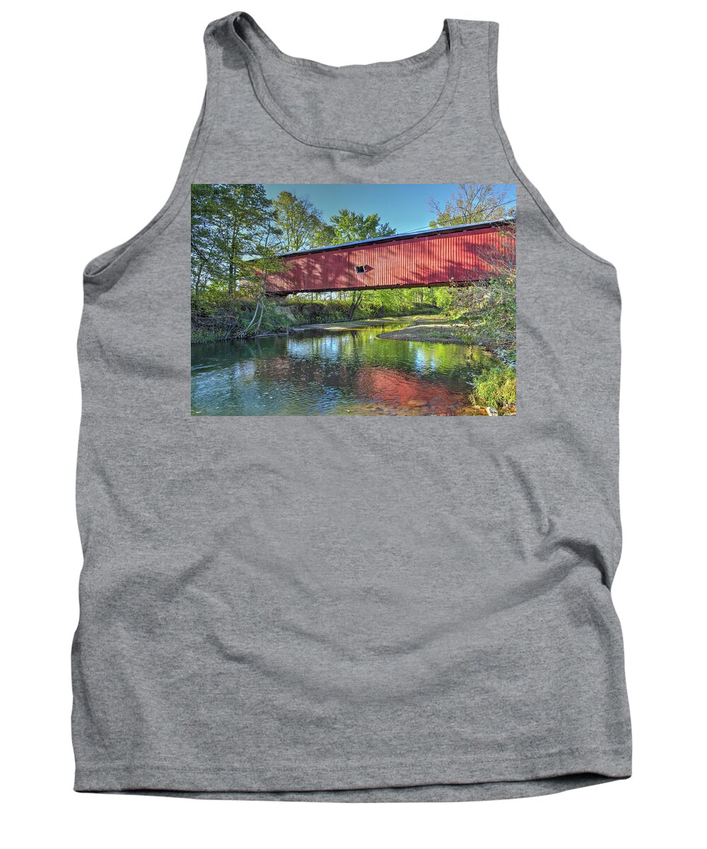 Covered Bridge Tank Top featuring the photograph The Crooks Covered Bridge - Sideview by Harold Rau