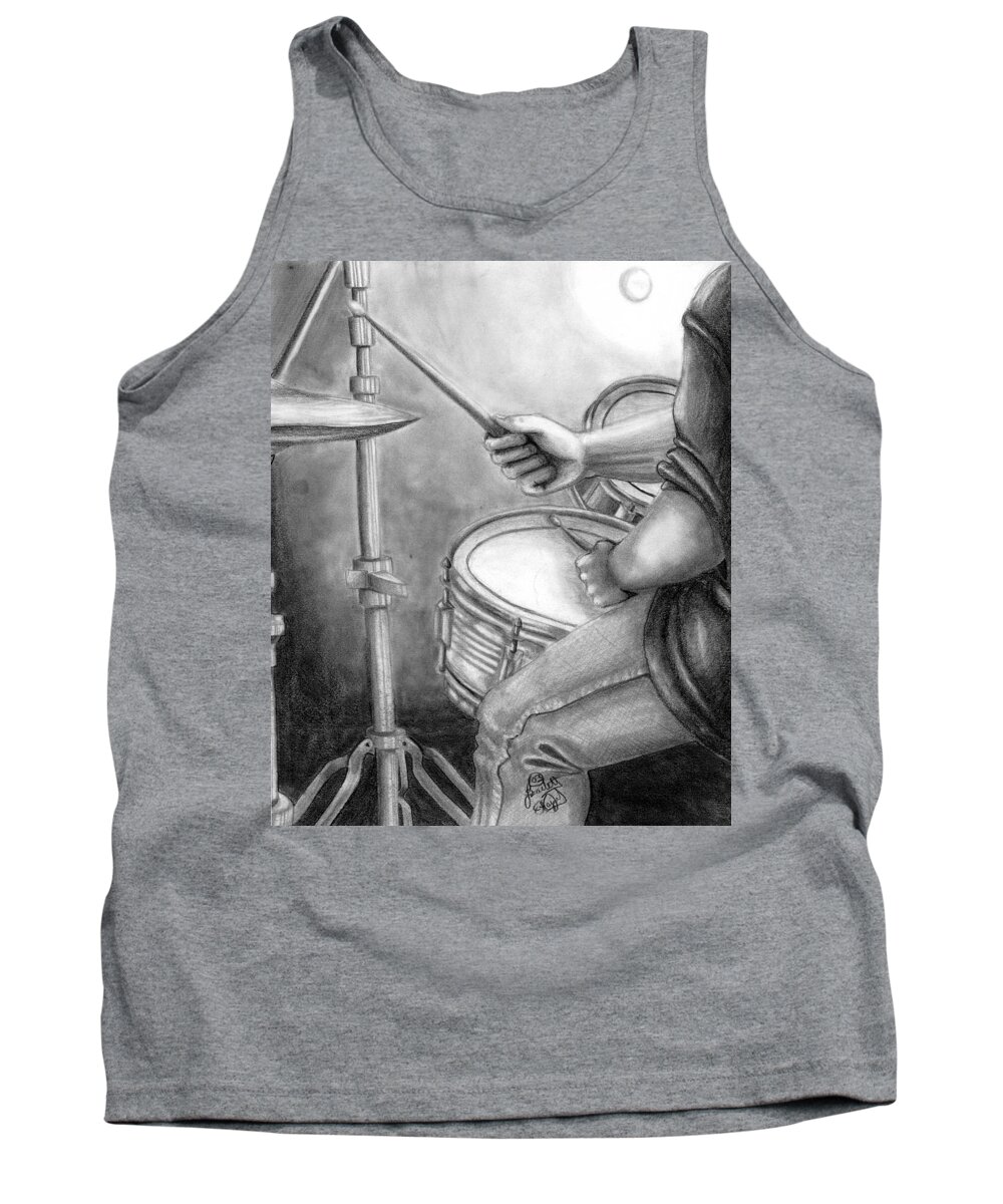 Drummer Tank Top featuring the drawing The Drummer by Scarlett Royale