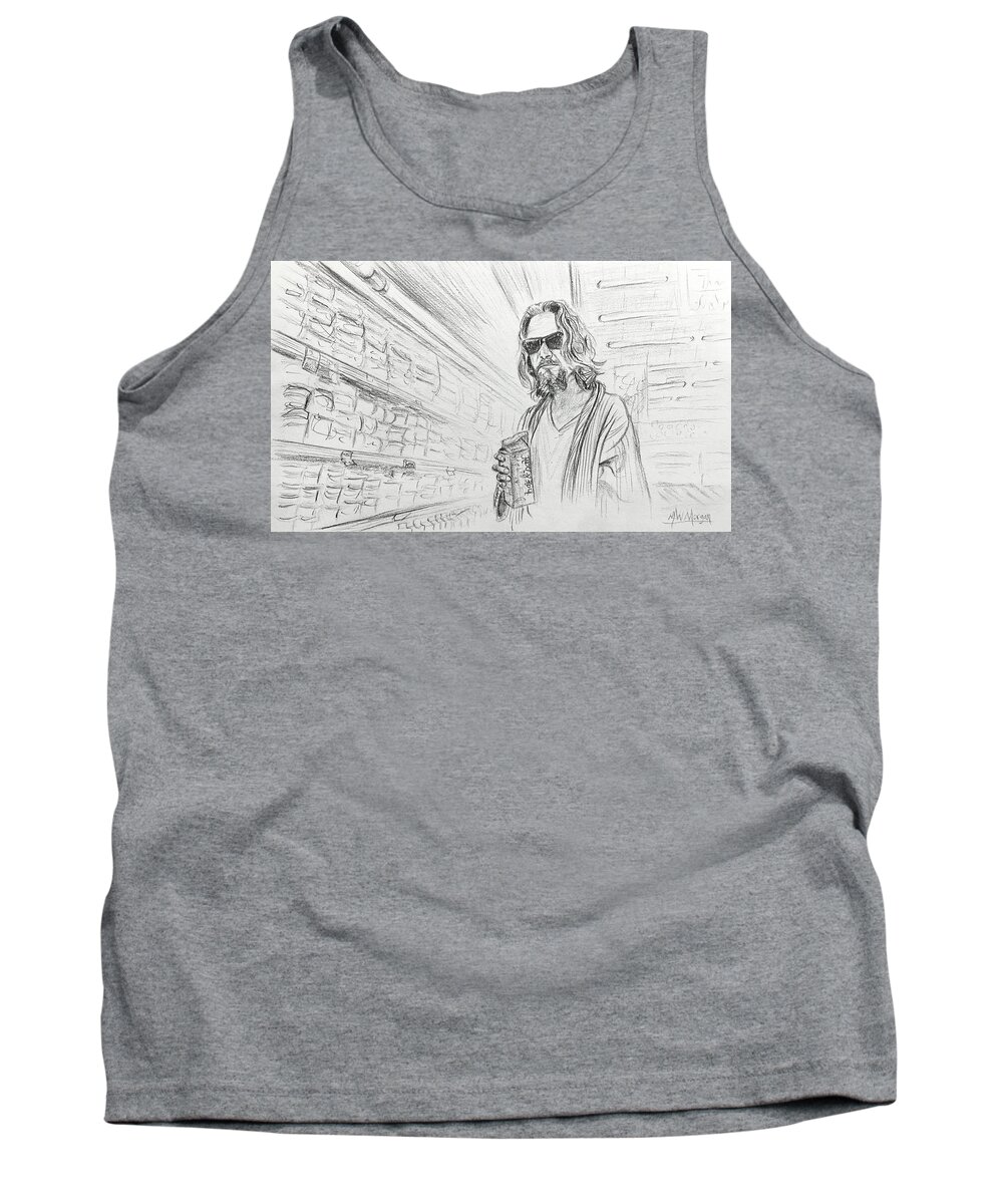 Big Lebowski Tank Top featuring the drawing The Dude Abides by Michael Morgan