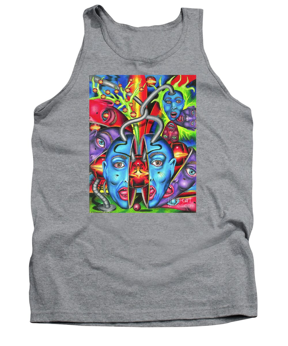 Molecular Tank Top featuring the drawing The Esoteric Force of Molecular Mentality by Justin Jenkins