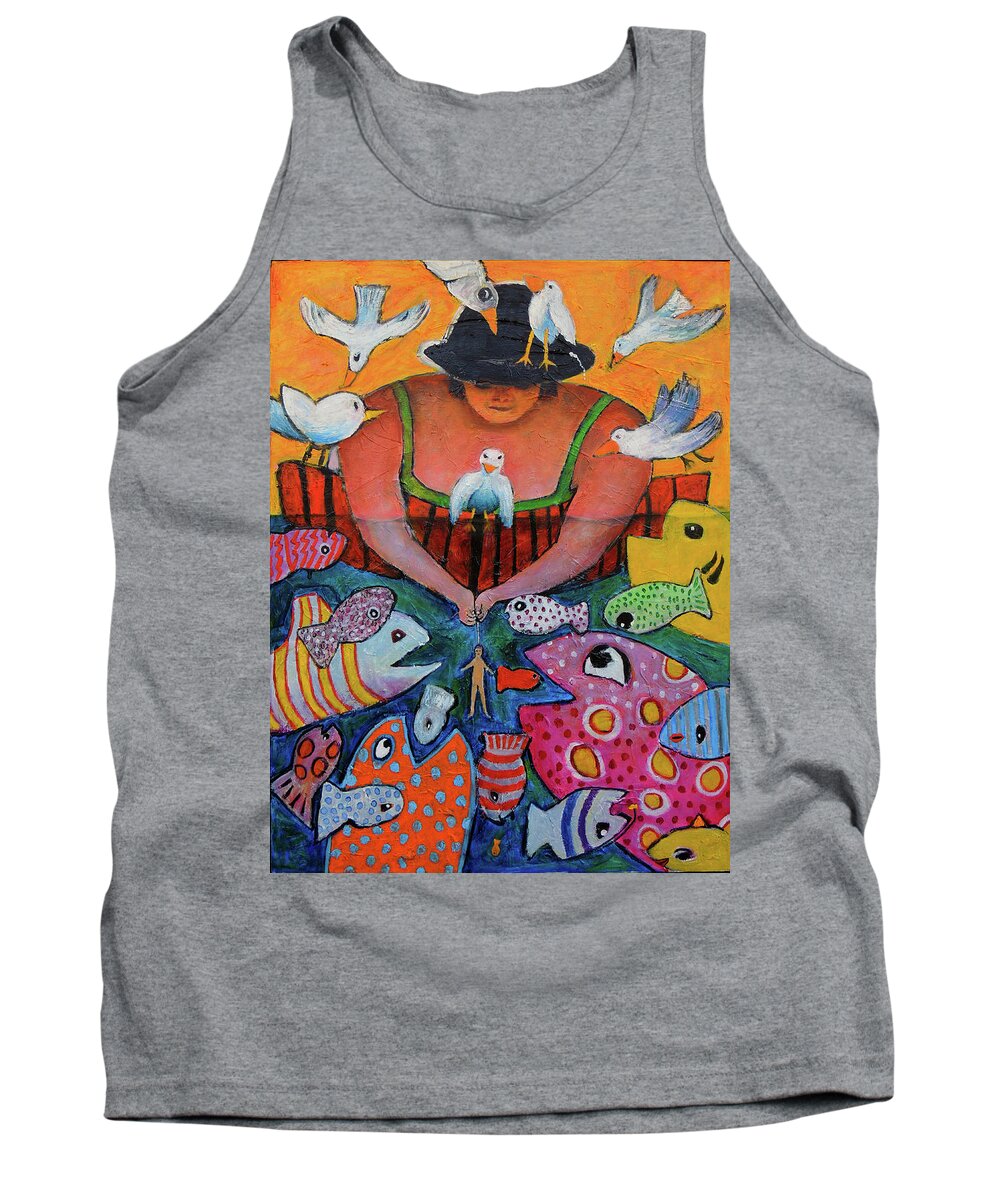 Animals Tank Top featuring the painting The Fisherman's Almanac by Jeremy Holton
