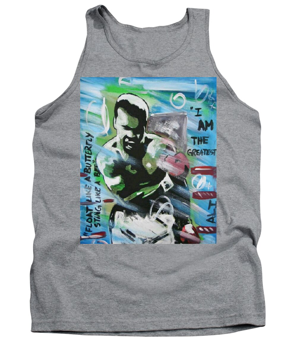 Muhammad Ali Tank Top featuring the painting The Great One by Antonio Moore