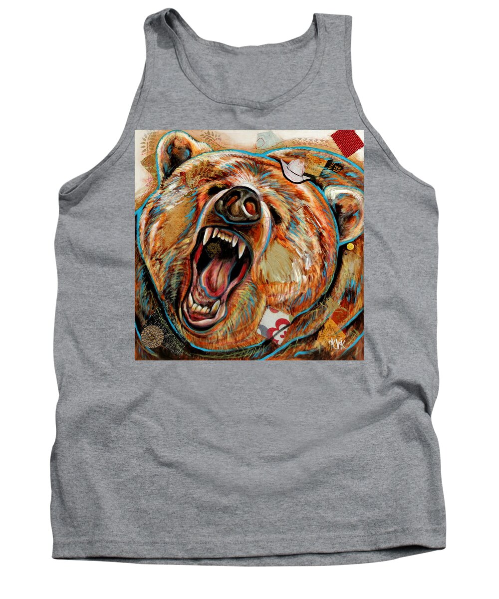 Grizzly Tank Top featuring the mixed media The Grizzly Bear by Katia Von Kral