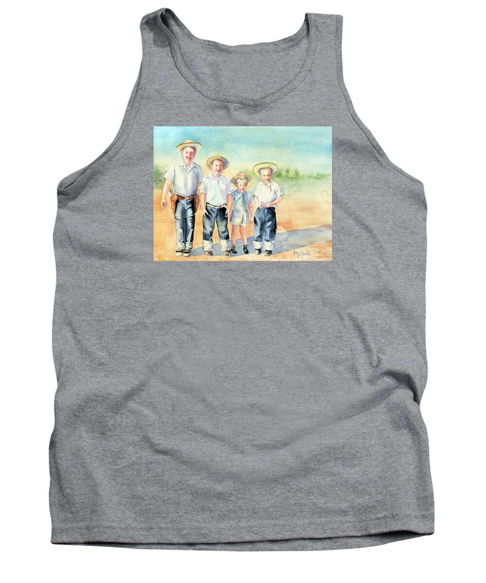 Kids Tank Top featuring the painting The Happy Wranglers by Marsha Karle