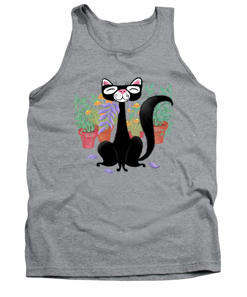 Cat Tank Top featuring the painting The Kitty Cat Who Loved Plants by Little Bunny Sunshine