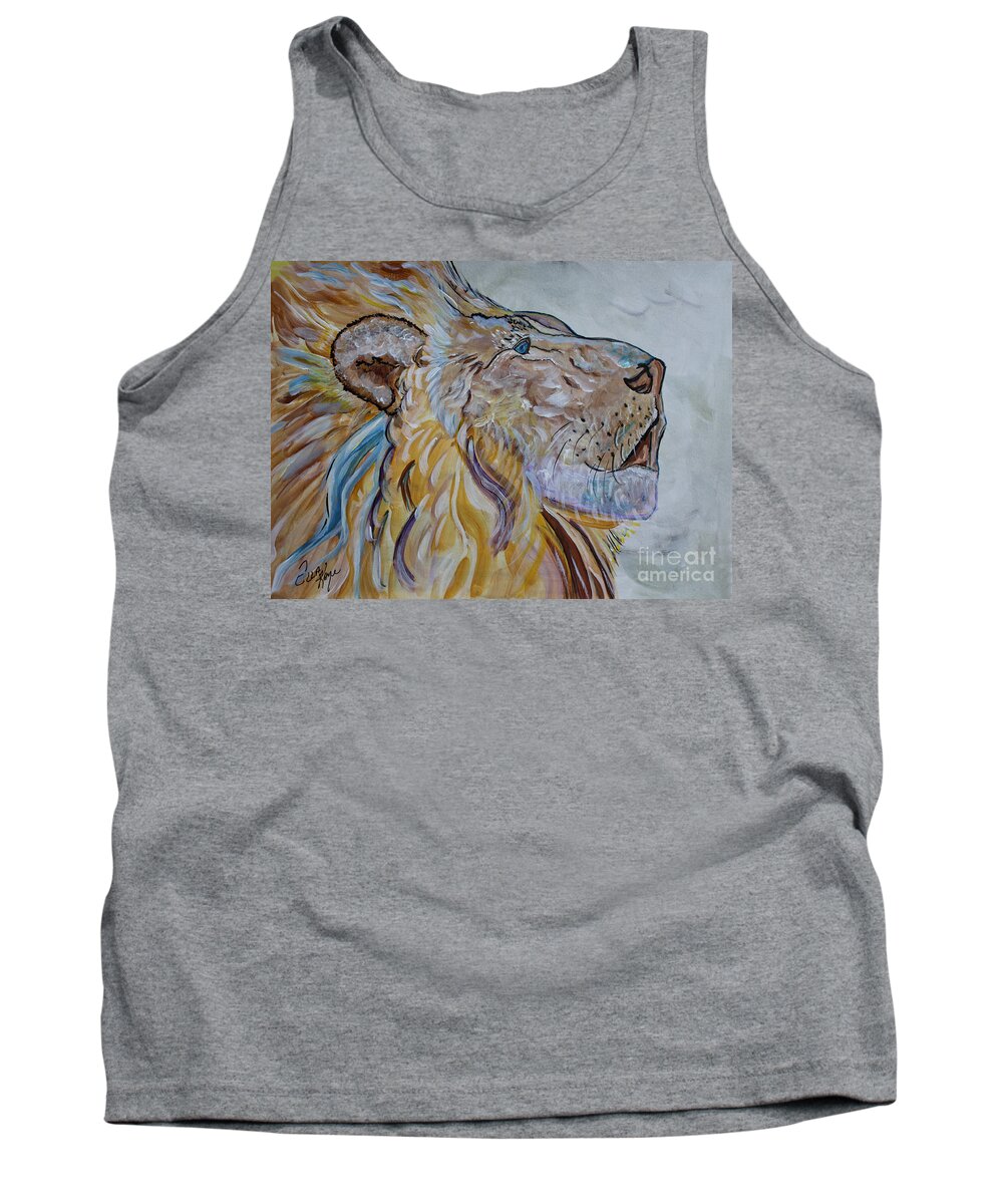 Lion Tank Top featuring the painting The Lion Call by Ella Kaye Dickey