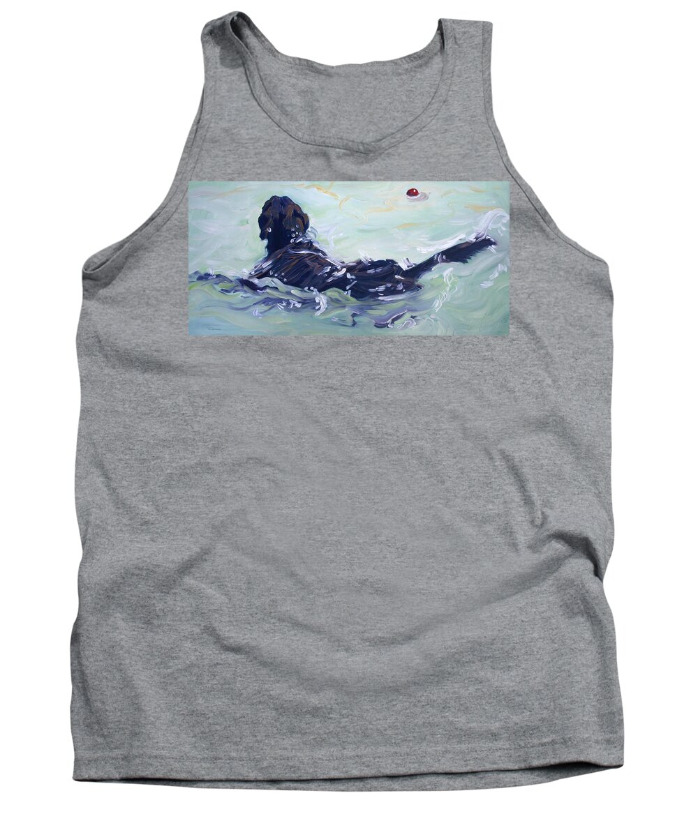 Chocolate Lab Tank Top featuring the painting The Red Ball by Sheila Wedegis
