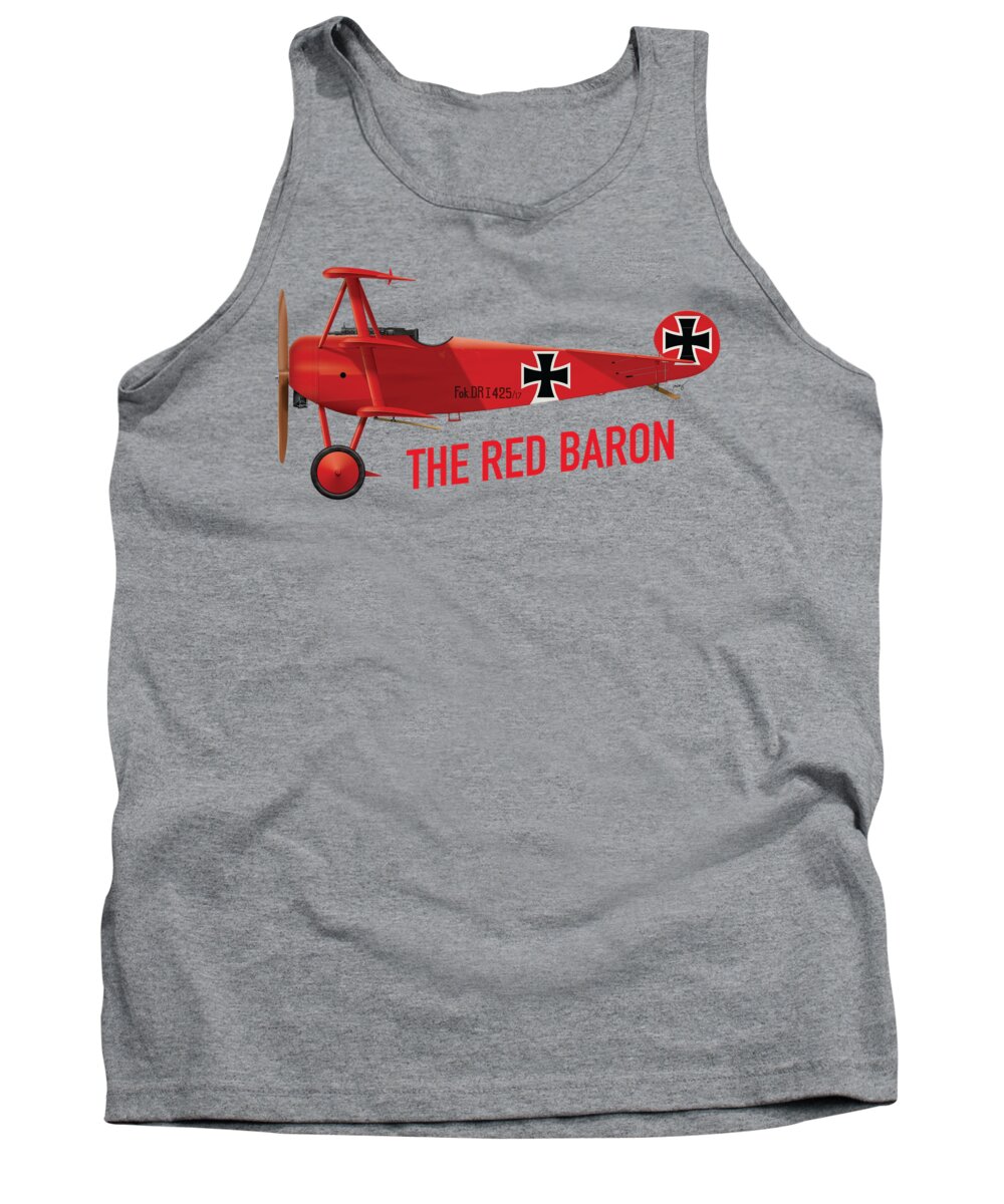 Fokker Tank Top featuring the digital art The Red Baron's Fokker Dr.1 - Side Print by Ed Jackson