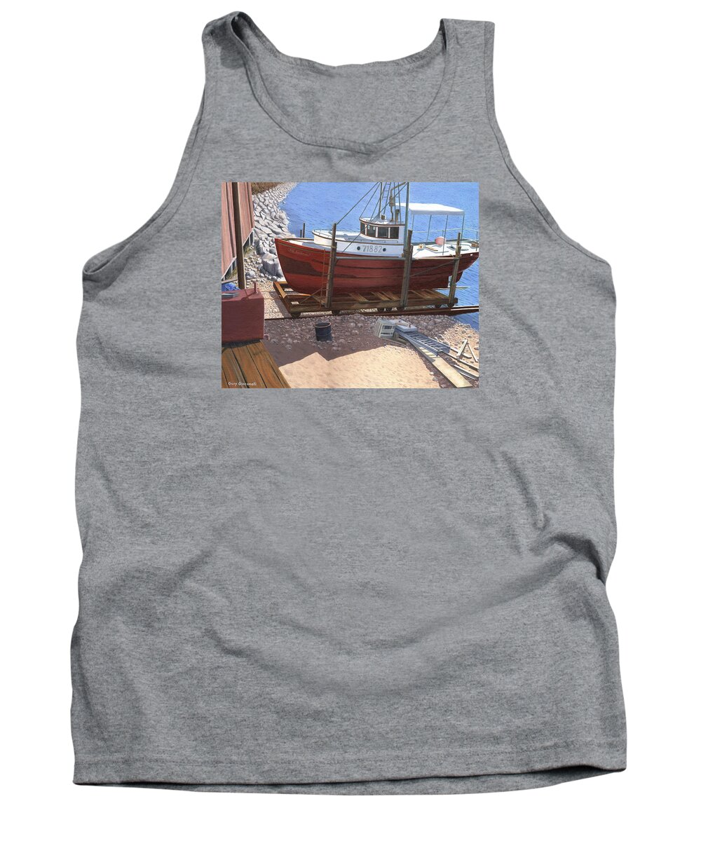 Fishing Boat Tank Top featuring the painting The red troller by Gary Giacomelli