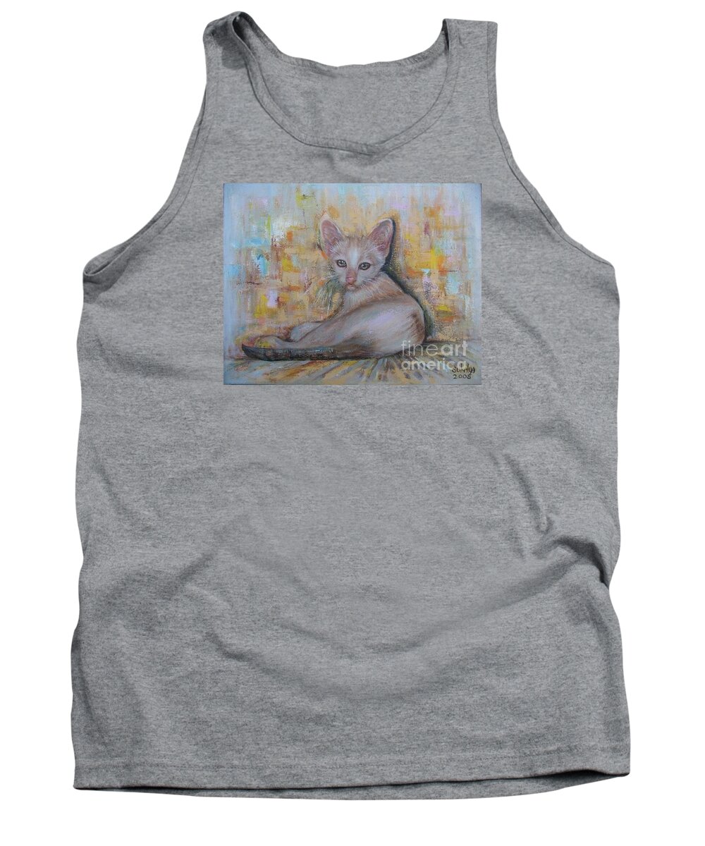 Cat Tank Top featuring the painting The Sitting CAT by Sukalya Chearanantana