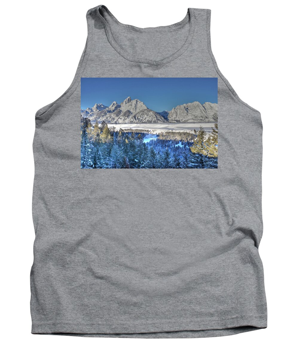 Grand Teton National Park Tank Top featuring the photograph The Sun Rising on the Tetons by Don Mercer