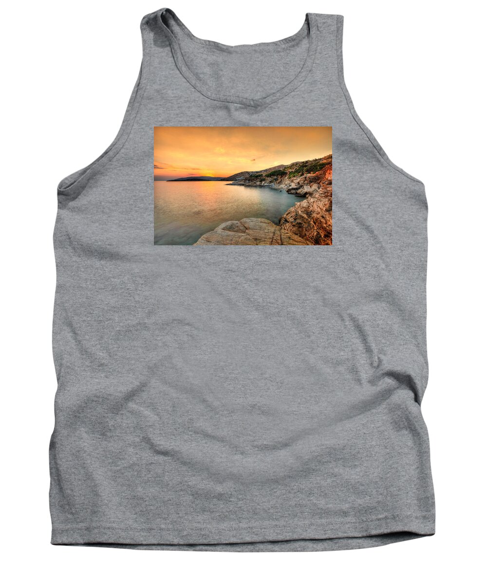 Aegean Tank Top featuring the photograph The sunset at Agios Kyprianos in Andros - Greece by Constantinos Iliopoulos