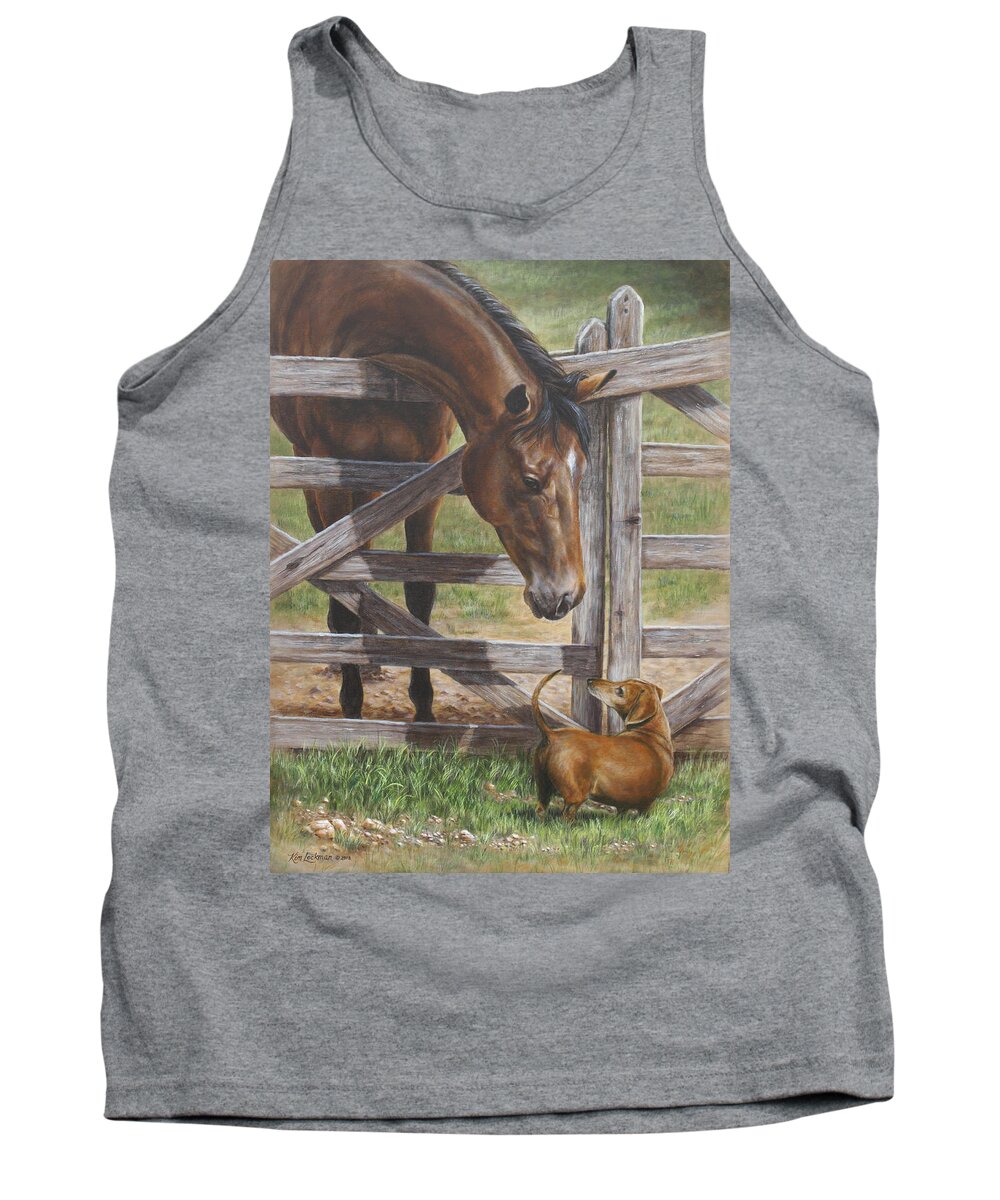 Horse Tank Top featuring the painting The Tall and Short of It by Kim Lockman