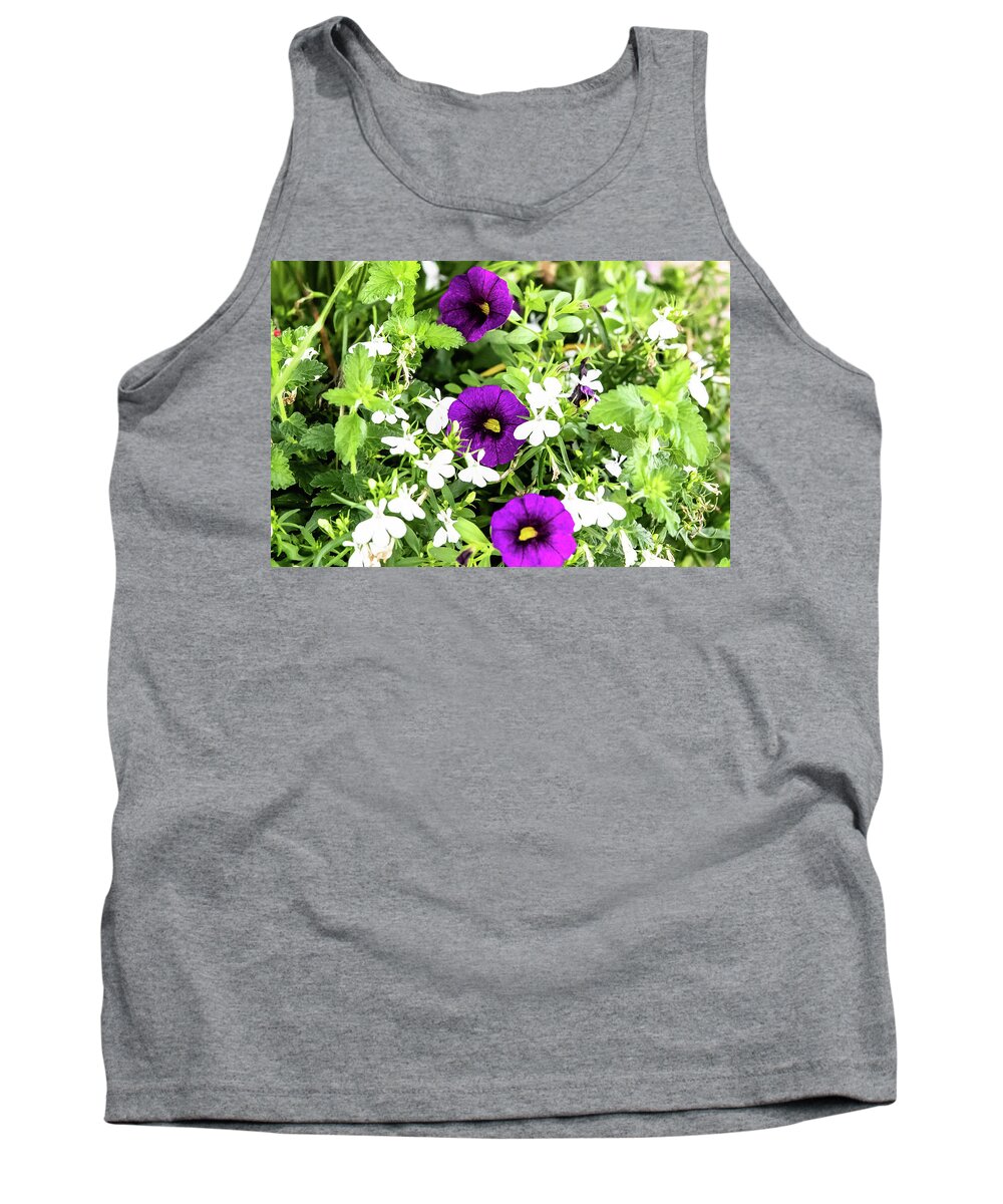 Flower Tank Top featuring the digital art The Three Purples by Ed Stines