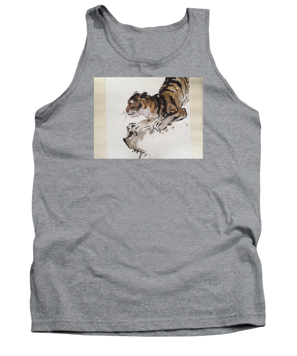  Tiger At Rest Tank Top featuring the painting Tiger At Rest by Fereshteh Stoecklein