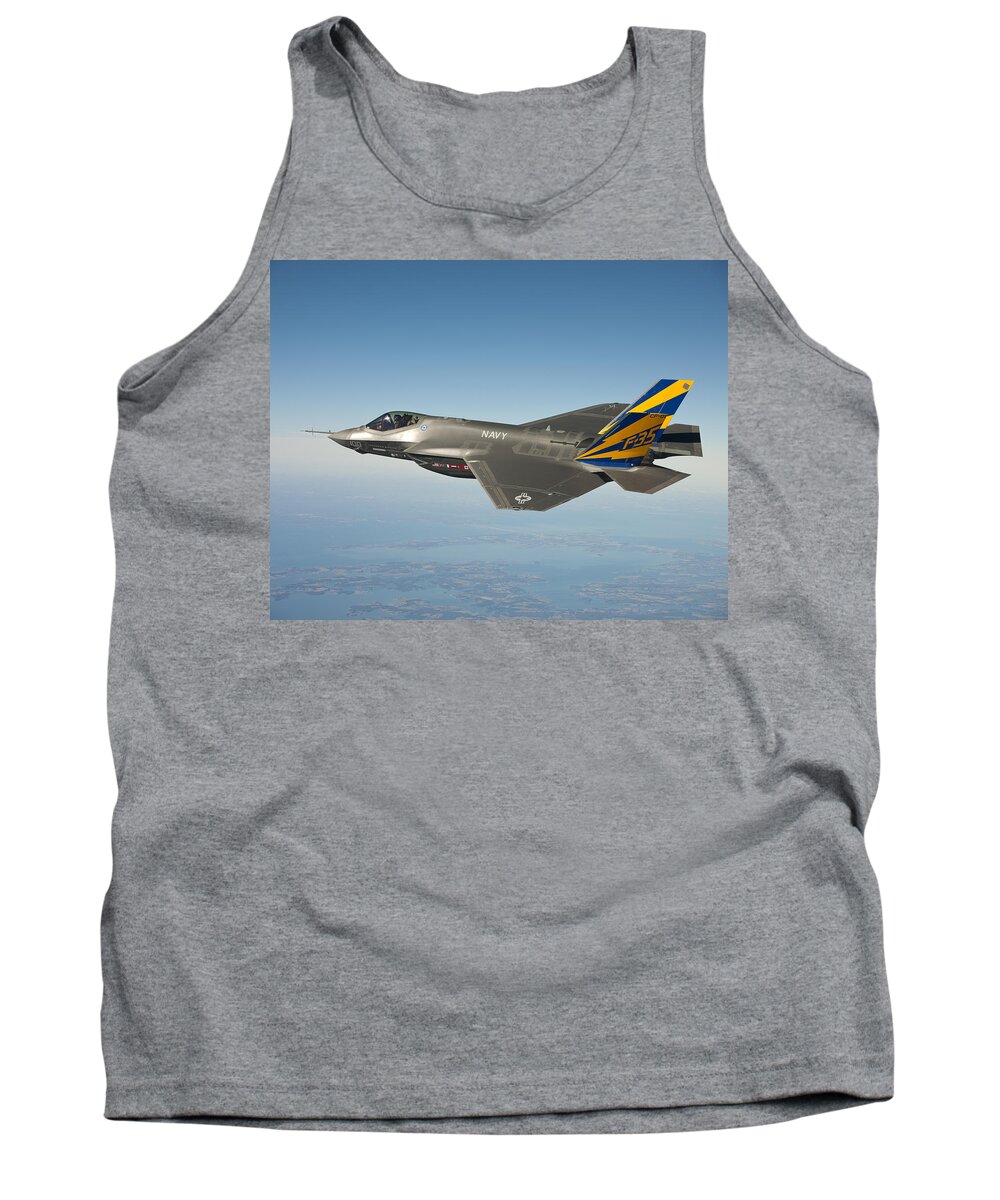 Navy Variant Tank Top featuring the painting The U.S. Navy variant of the F-35 Joint Strike Fighter, the F-35C by Celestial Images
