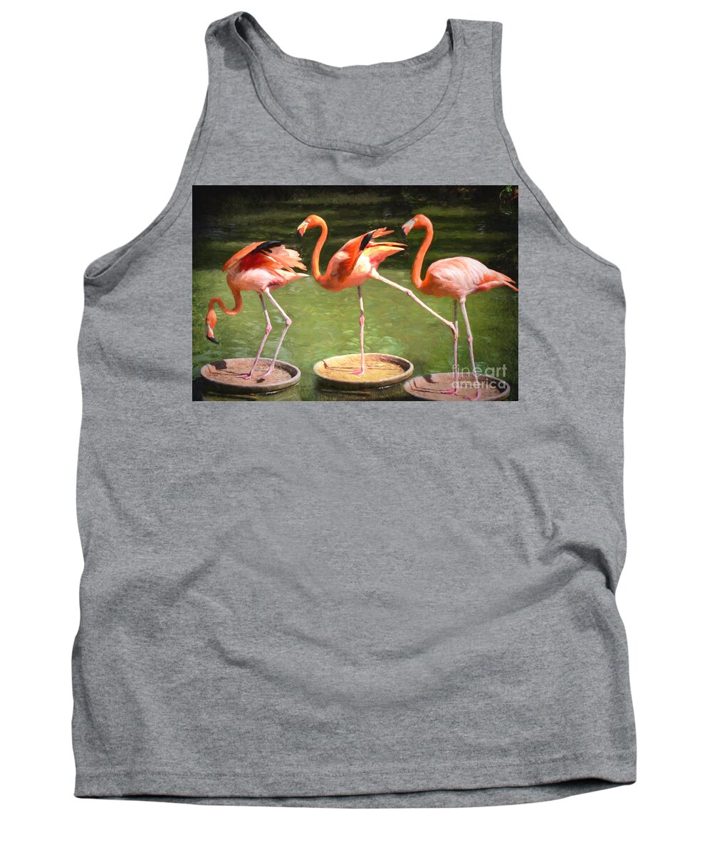 Three Tank Top featuring the photograph Three Flamingos by Judy Wolinsky