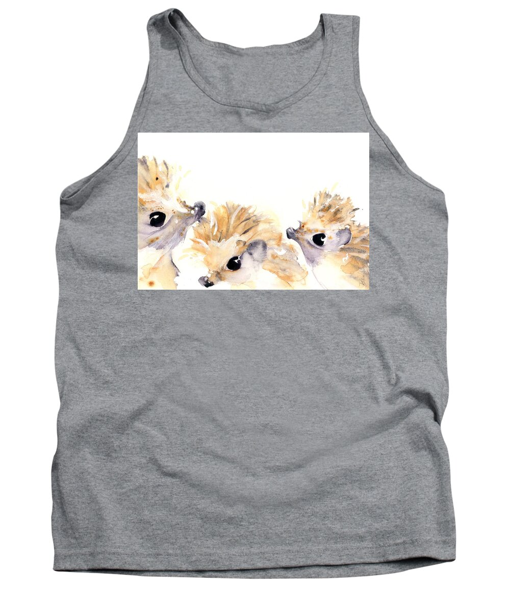 Hedgehog Watercolor Tank Top featuring the painting Three Hedgehogs by Dawn Derman