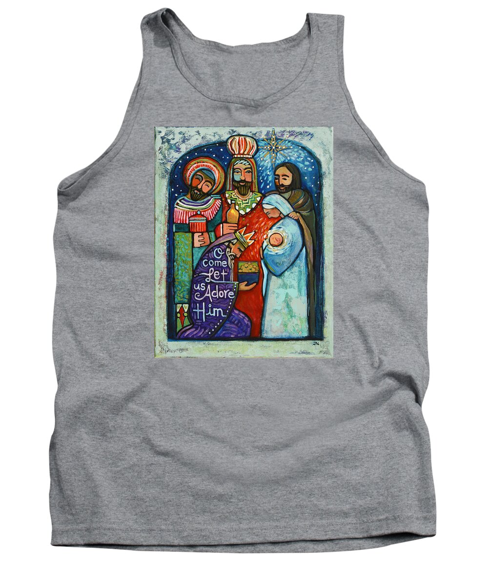Jen Norton Tank Top featuring the painting Three Kings O Come Let us Adore Him by Jen Norton