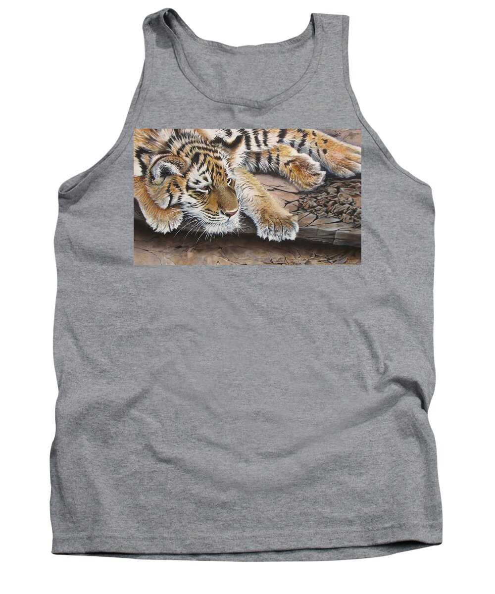 Tiger Tank Top featuring the painting Tiger Cub by Greg and Linda Halom
