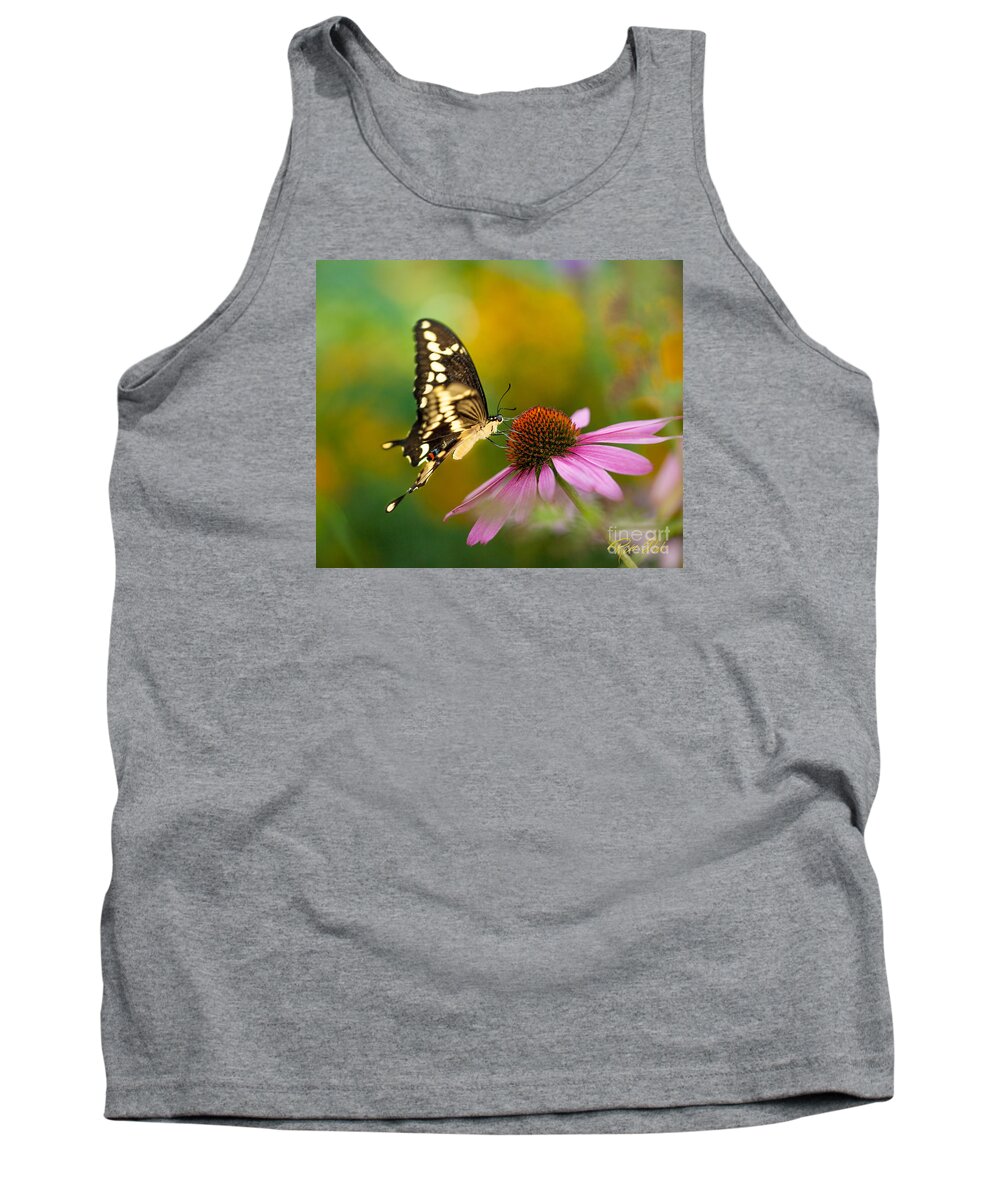 Animals Tank Top featuring the photograph Tiger Swallowtail on Cone Flower by Rikk Flohr