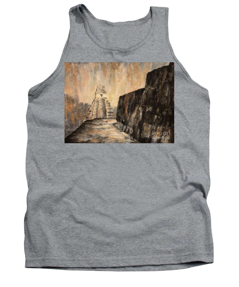 Archaeological Site Tank Top featuring the painting Tikal Ruins- Guatemala by Ryan Fox