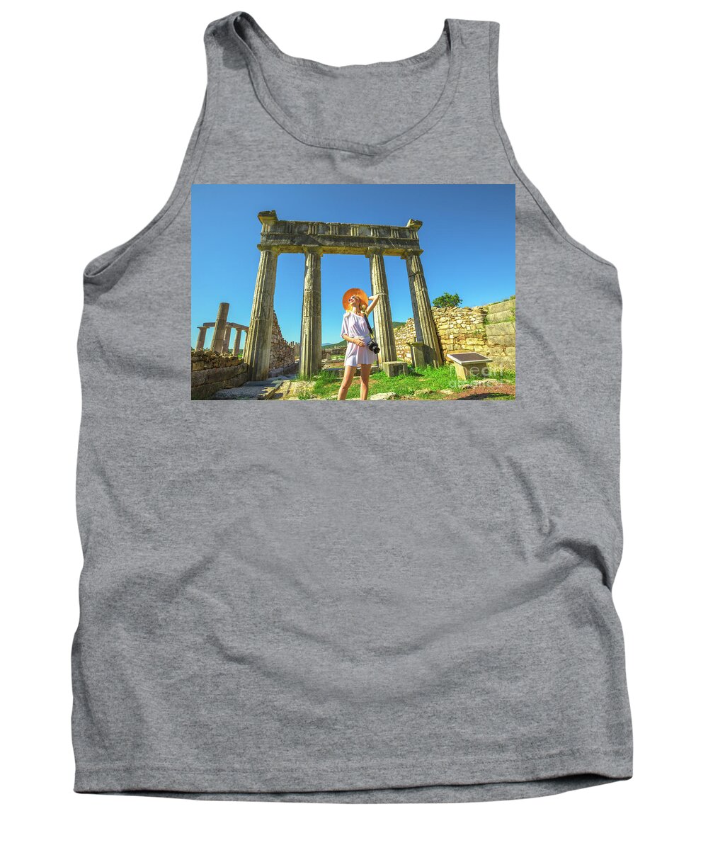 Greece Tank Top featuring the photograph Tourist traveler photographer by Benny Marty