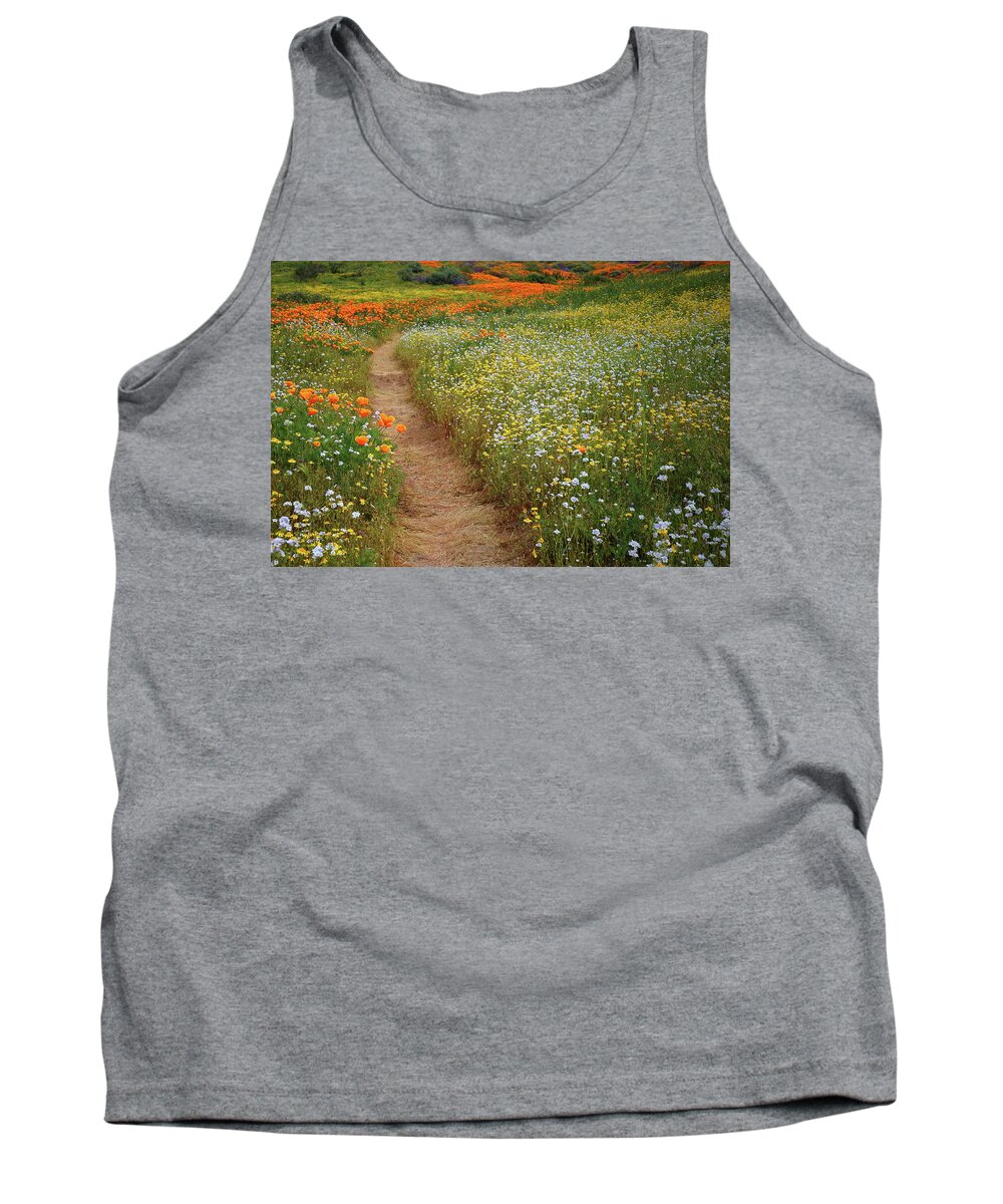 Wildflower Tank Top featuring the photograph Trail of wildflowers at Diamond Lake in California by Jetson Nguyen