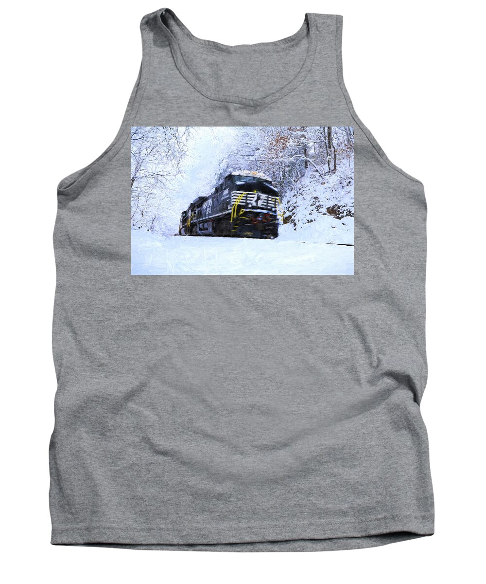 Train Tank Top featuring the photograph Train And Snow Painting by Carol Montoya
