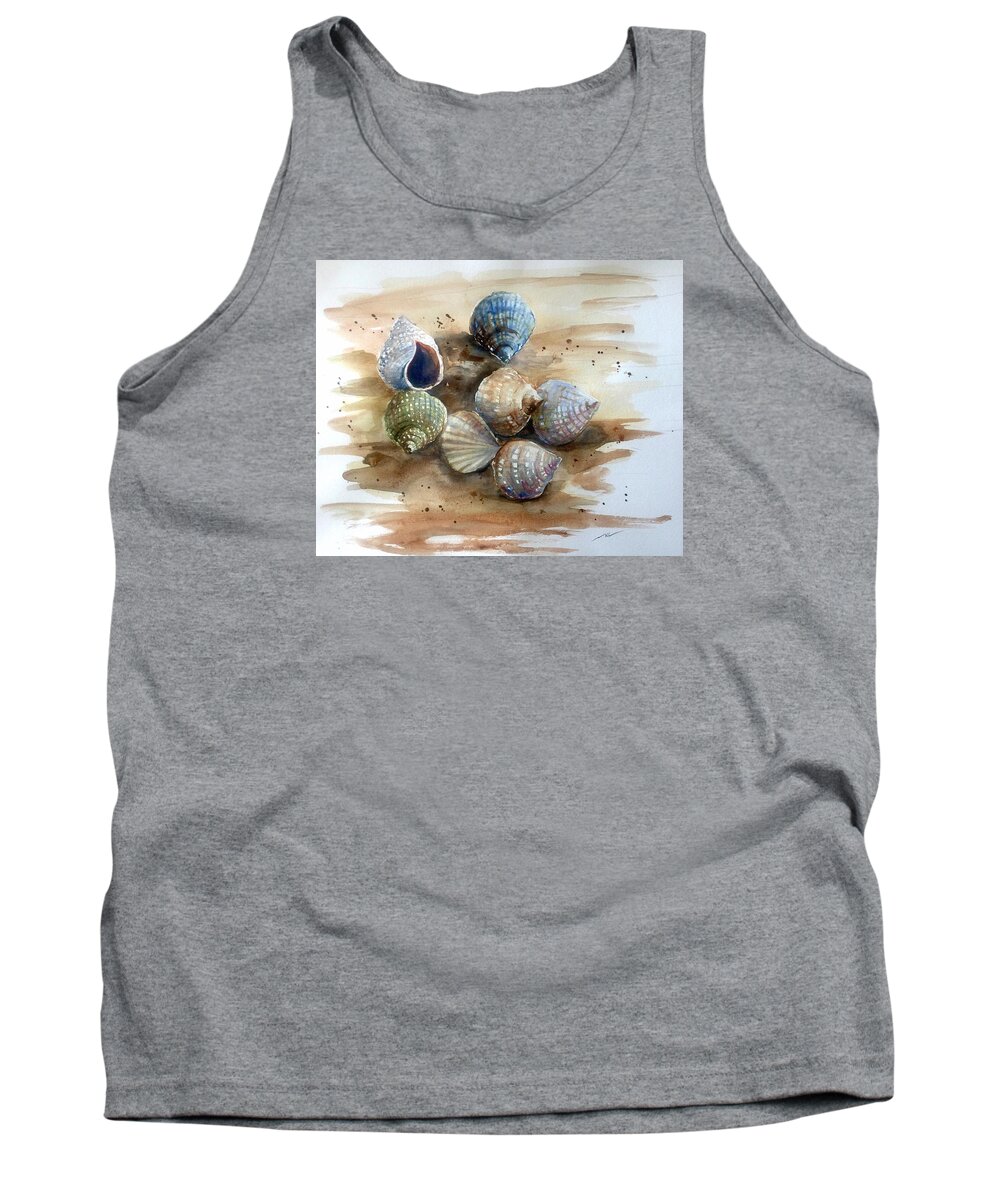 Shells Tank Top featuring the painting Treasure of the sea by Katerina Kovatcheva