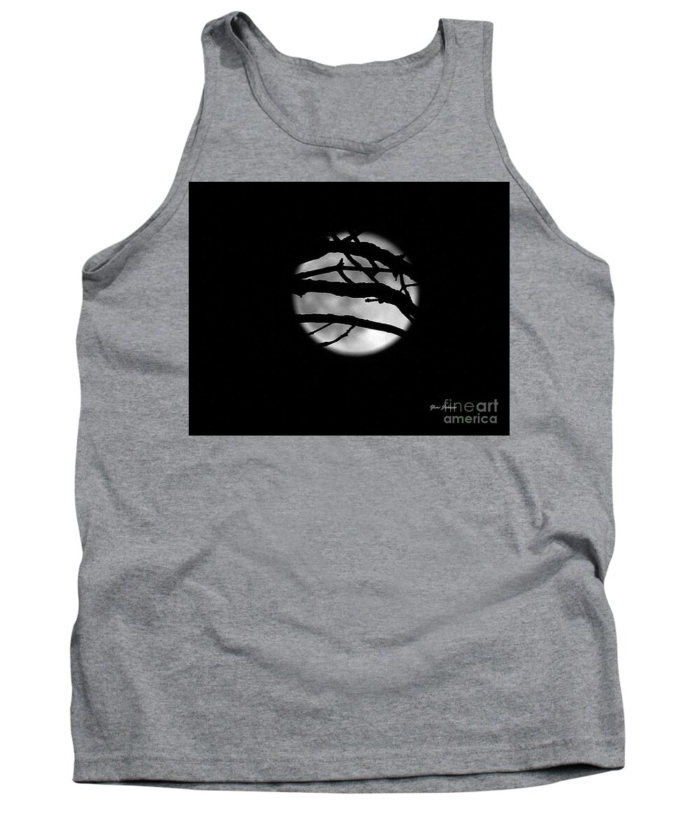 Moon Tank Top featuring the photograph Tree branch cover over the Super Moon by Yumi Johnson